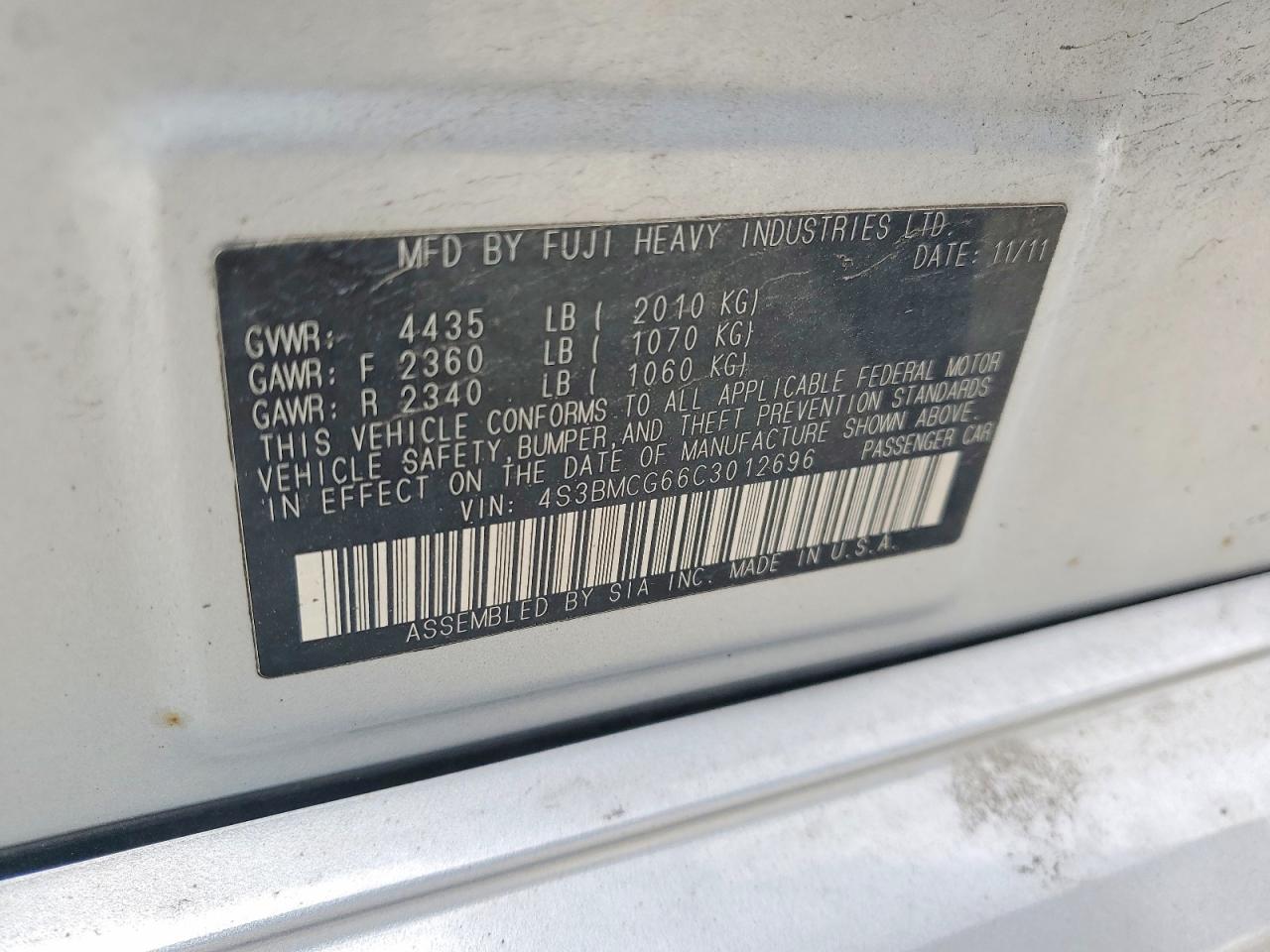 2012 Subaru Legacy 2.5i Premium Silver vin: 4S3BMCG66C3012696