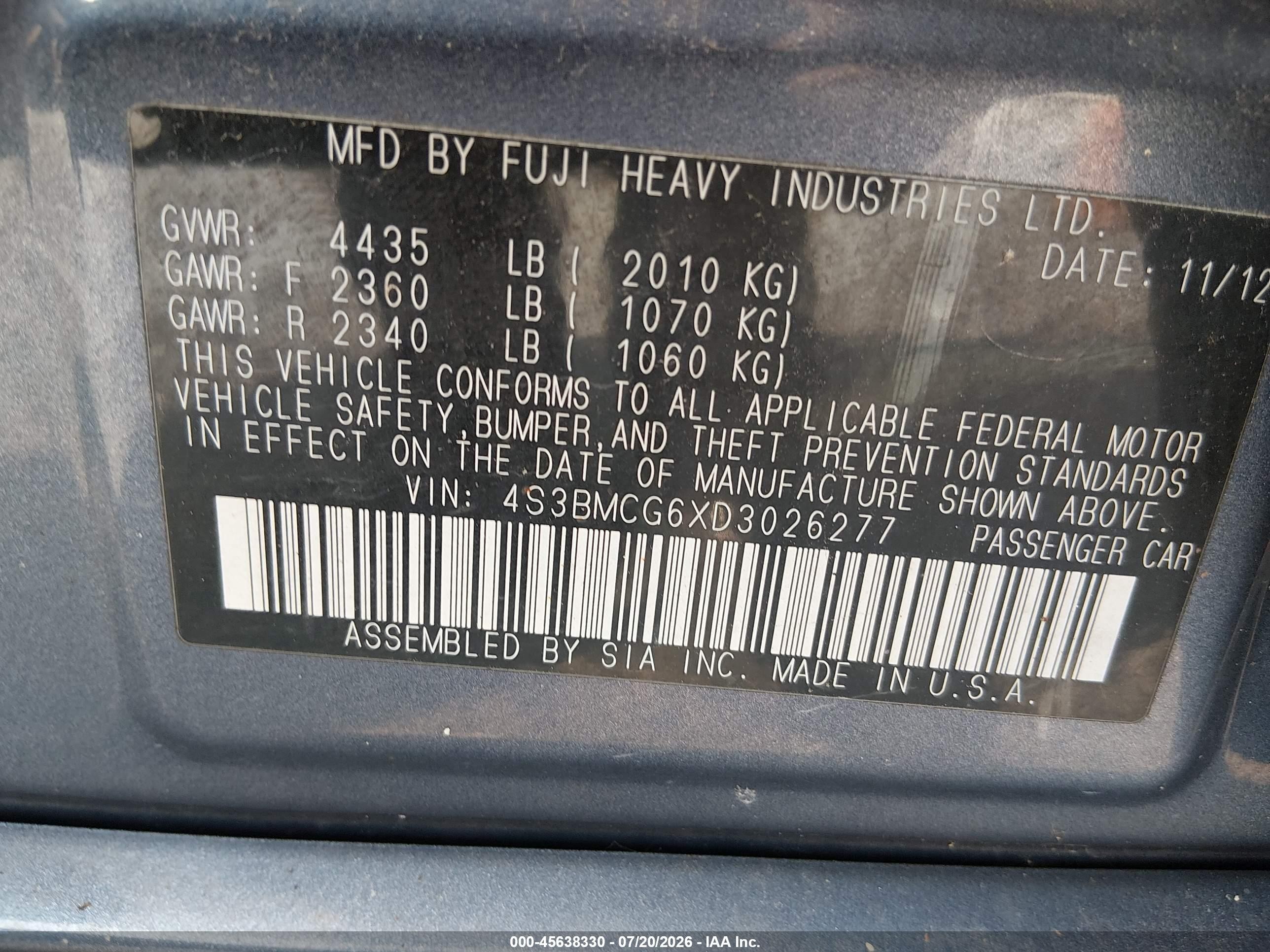 2013 Subaru Legacy 2.5 I Sport Blue vin: 4S3BMCG6XD3026277