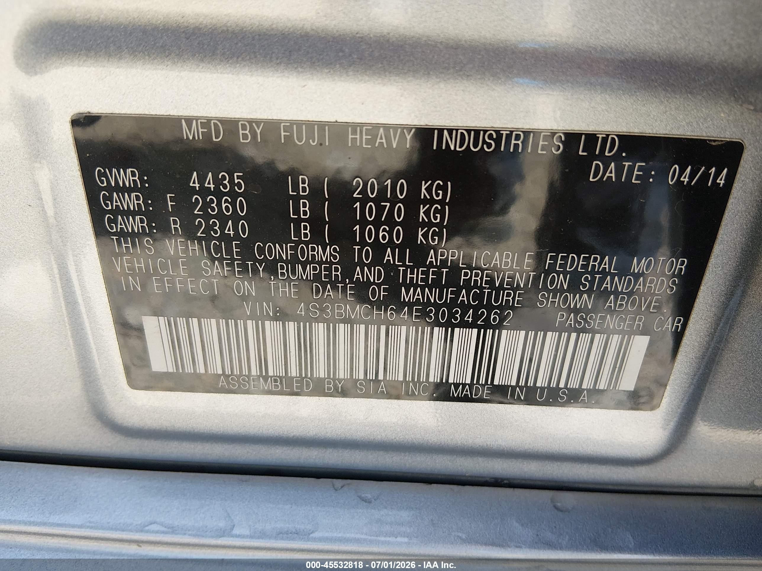 2014 Subaru Legacy 2.5 I Sport Silver vin: 4S3BMCH64E3034262