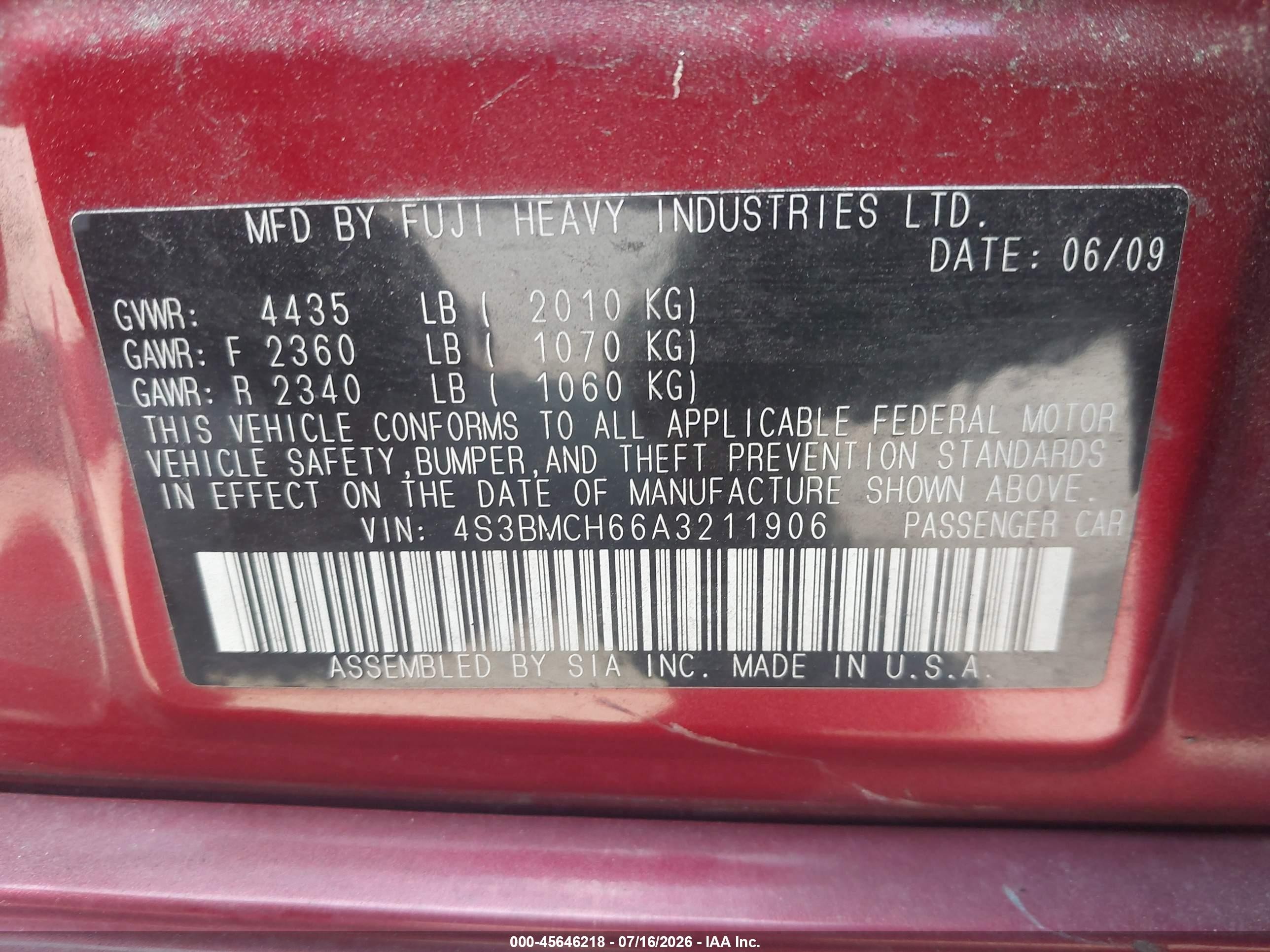 2010 Subaru Legacy 2.5i Premium Maroon vin: 4S3BMCH66A3211906