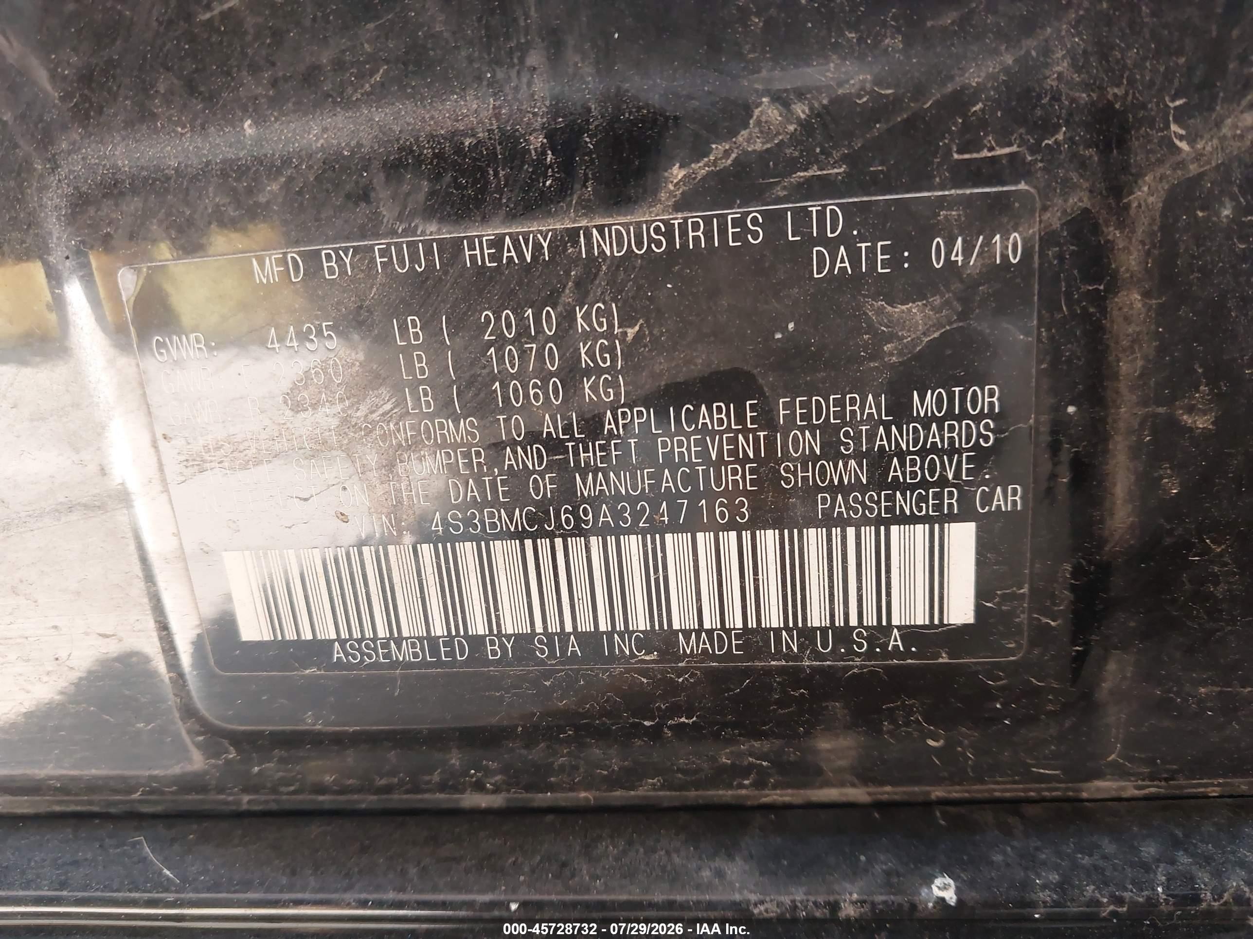 2010 Subaru Legacy 2.5i Limited Black vin: 4S3BMCJ69A3247163
