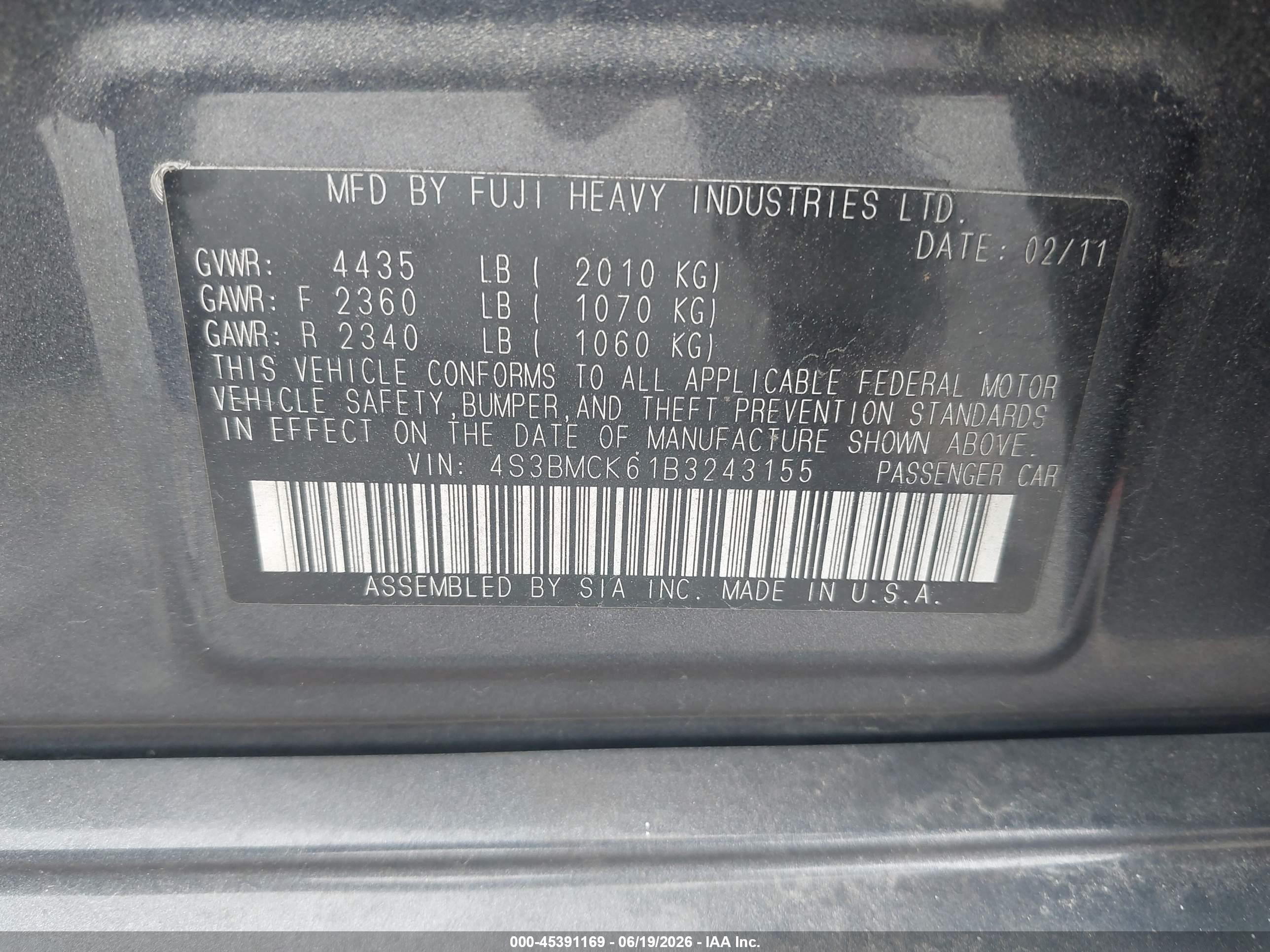 2011 Subaru Legacy 2.5i Limited Dark Blue vin: 4S3BMCK61B3243155