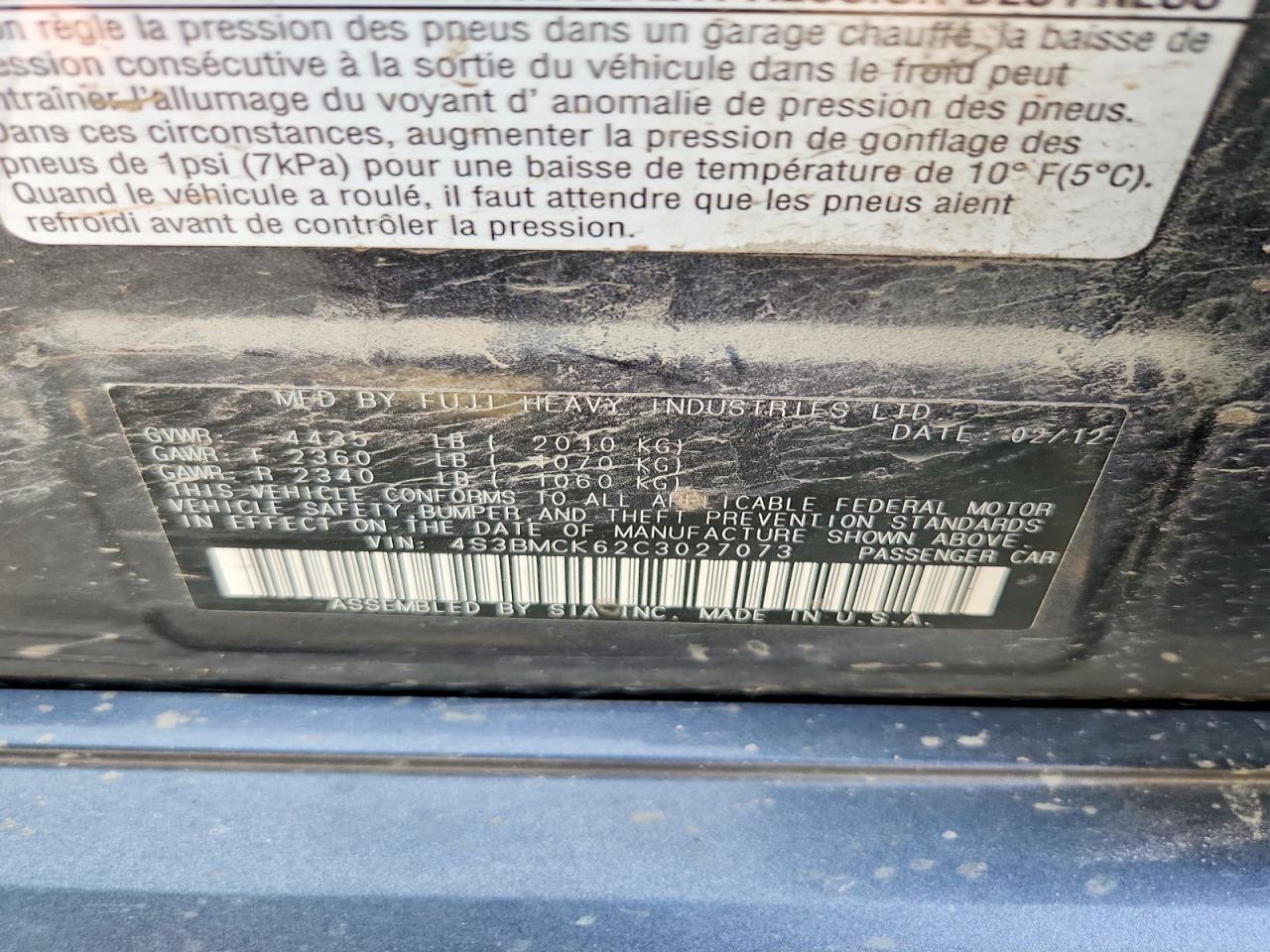 2012 Subaru Legacy 2.5i Limited Charcoal vin: 4S3BMCK62C3027073