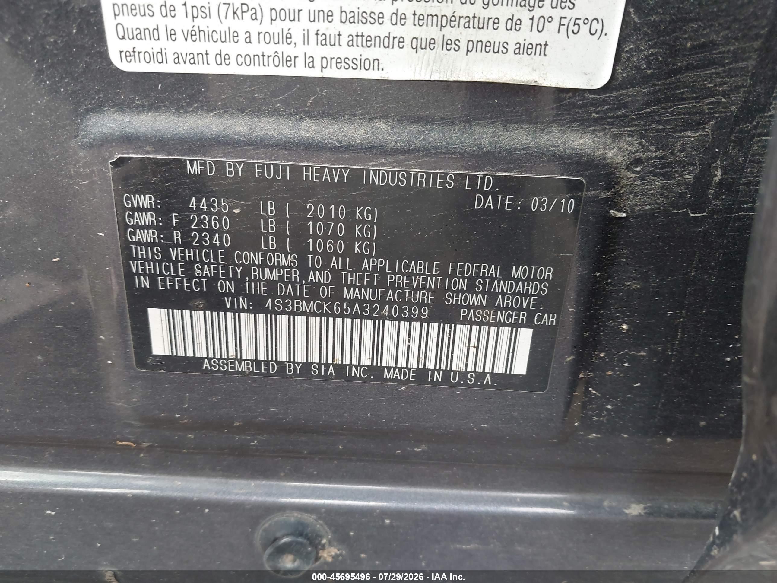 2010 Subaru Legacy 2.5i Limited Gray vin: 4S3BMCK65A3240399