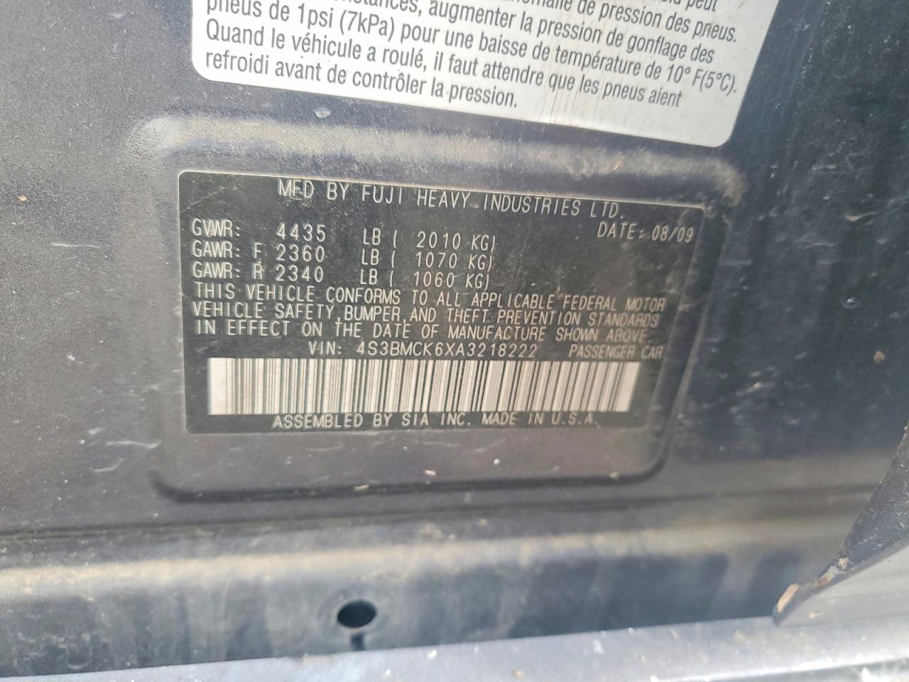 2010 Subaru Legacy 2.5i Limited Charcoal vin: 4S3BMCK6XA3218222
