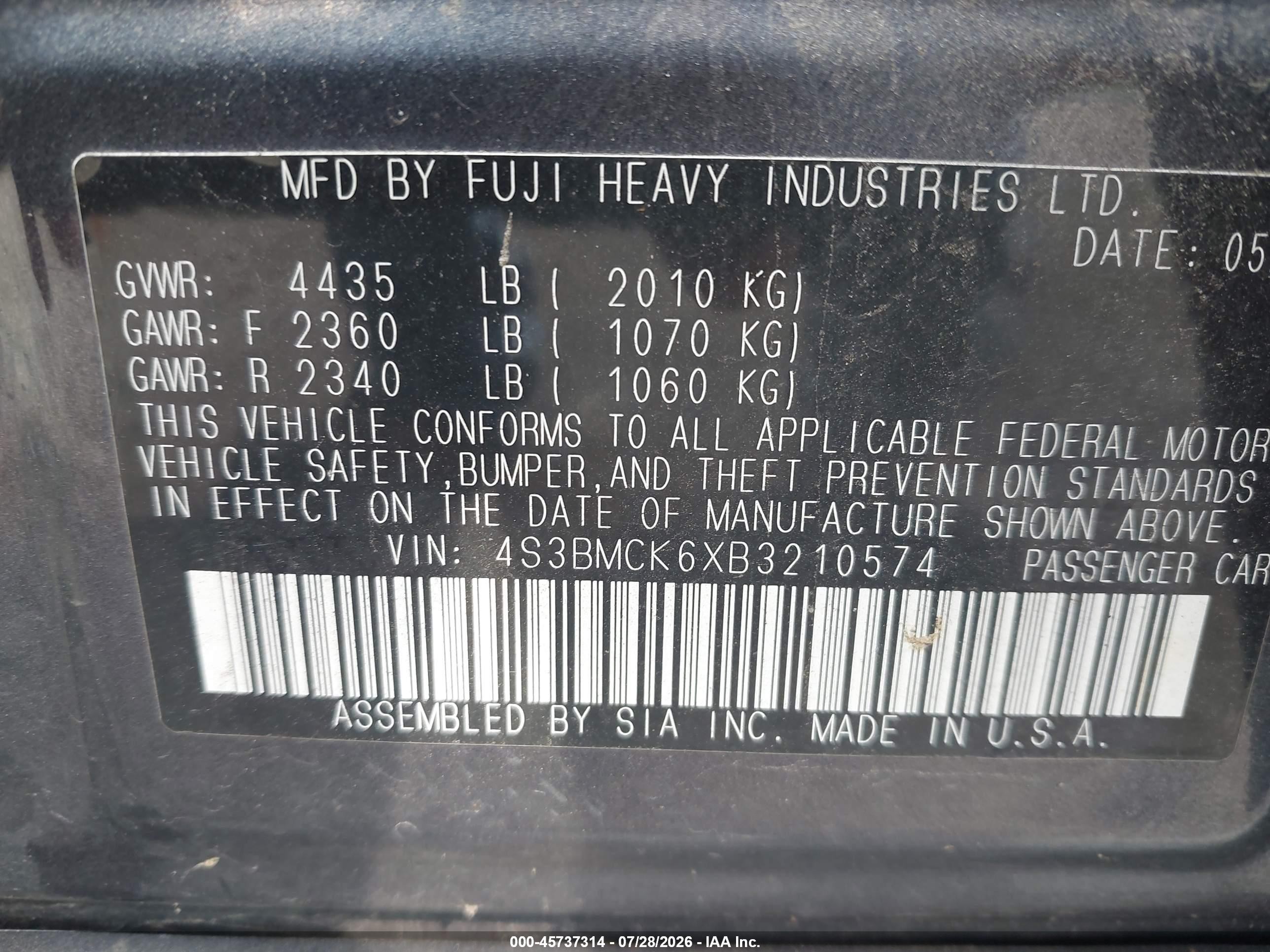 2011 Subaru Legacy 2.5i Limited Серый vin: 4S3BMCK6XB3210574
