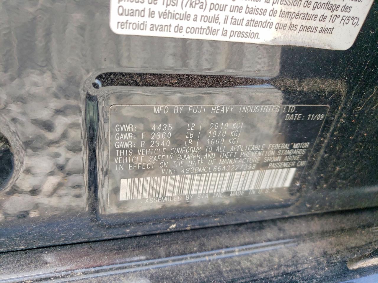 2010 Subaru Legacy 2.5i Limited Black vin: 4S3BMCL66A3227398