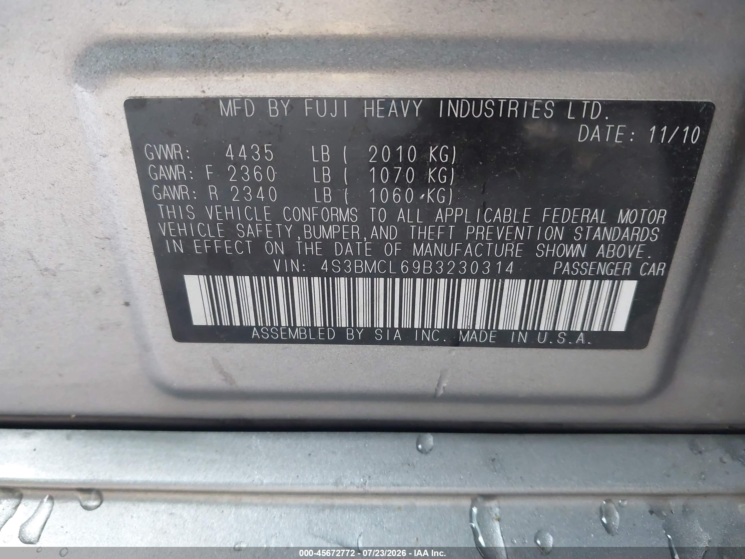 2011 Subaru Legacy 2.5i Limited Серебряный vin: 4S3BMCL69B3230314