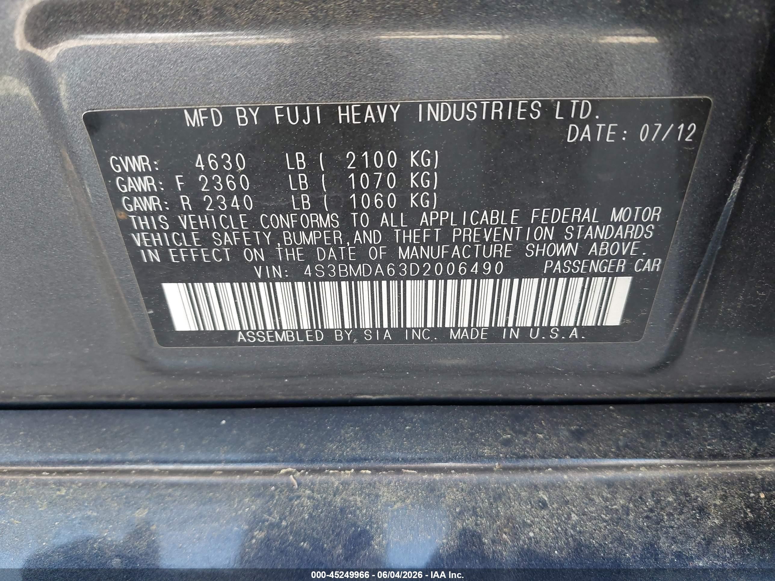 2013 Subaru Legacy 3.6r Gray vin: 4S3BMDA63D2006490