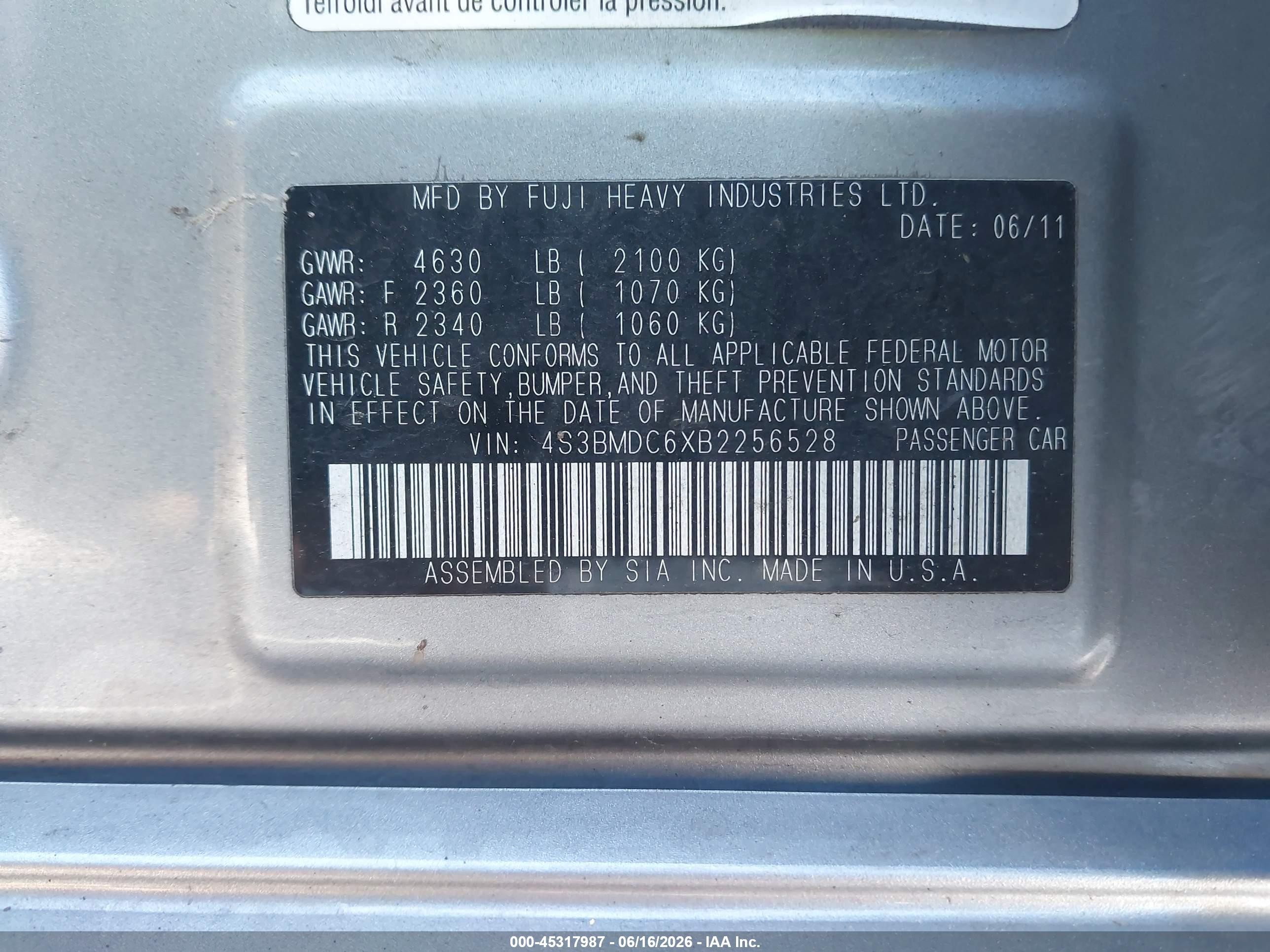 2011 Subaru Legacy 3.6r Premium Серый vin: 4S3BMDC6XB2256528