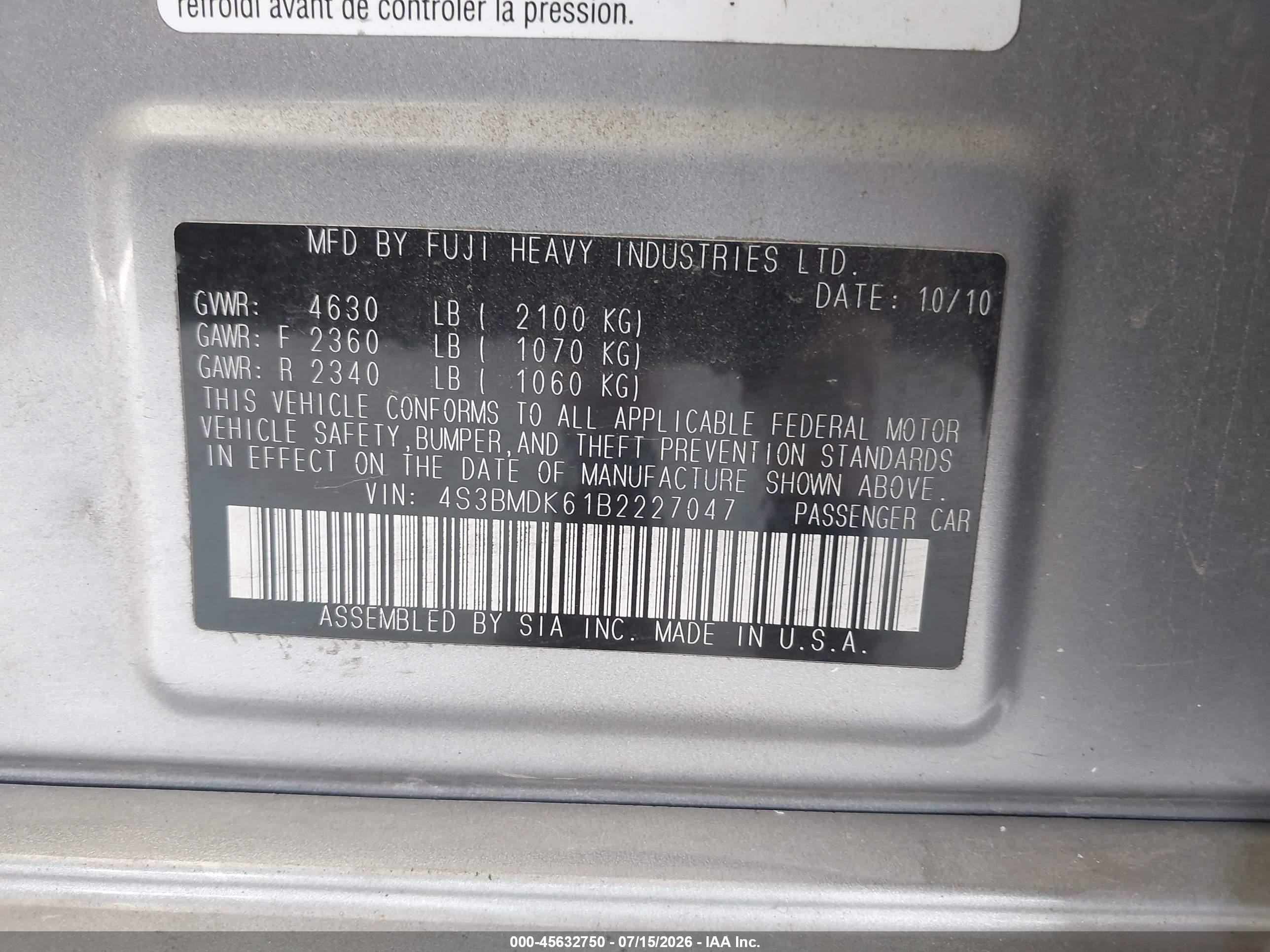 2011 Subaru Legacy 3.6r Limited Серебряный vin: 4S3BMDK61B2227047