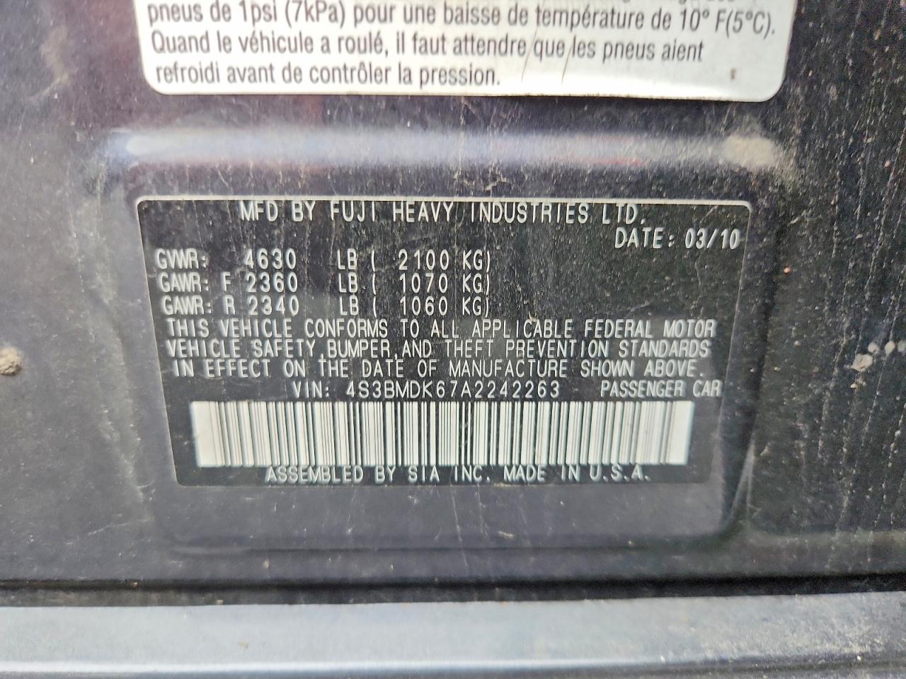 2010 Subaru Legacy 3.6r Limited Gray vin: 4S3BMDK67A2242263