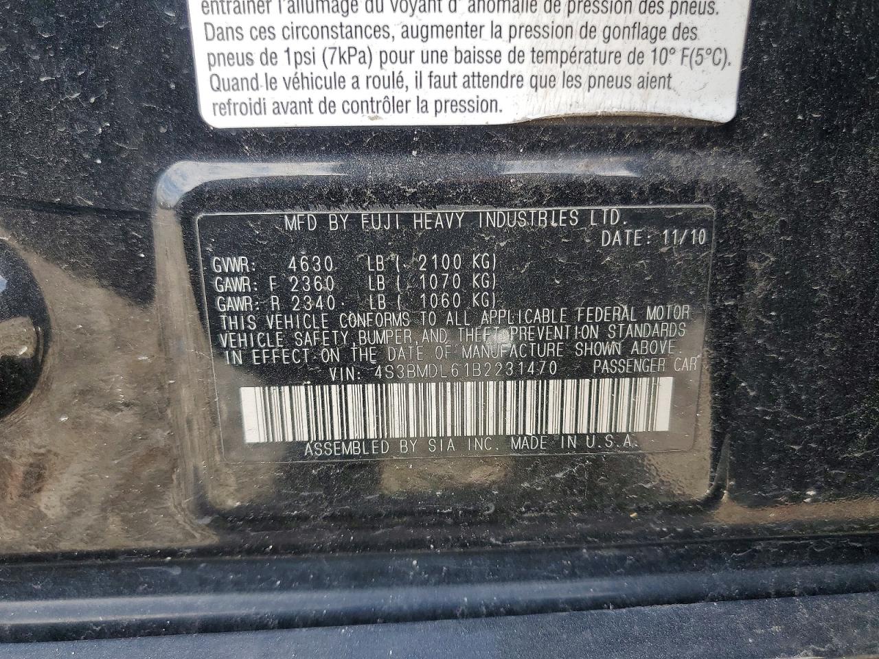 2011 Subaru Legacy 3.6r Limited Black vin: 4S3BMDL61B2231470