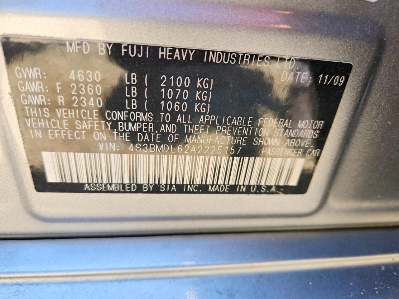 2010 Subaru Legacy 3.6r Limited Silver vin: 4S3BMDL62A2225157