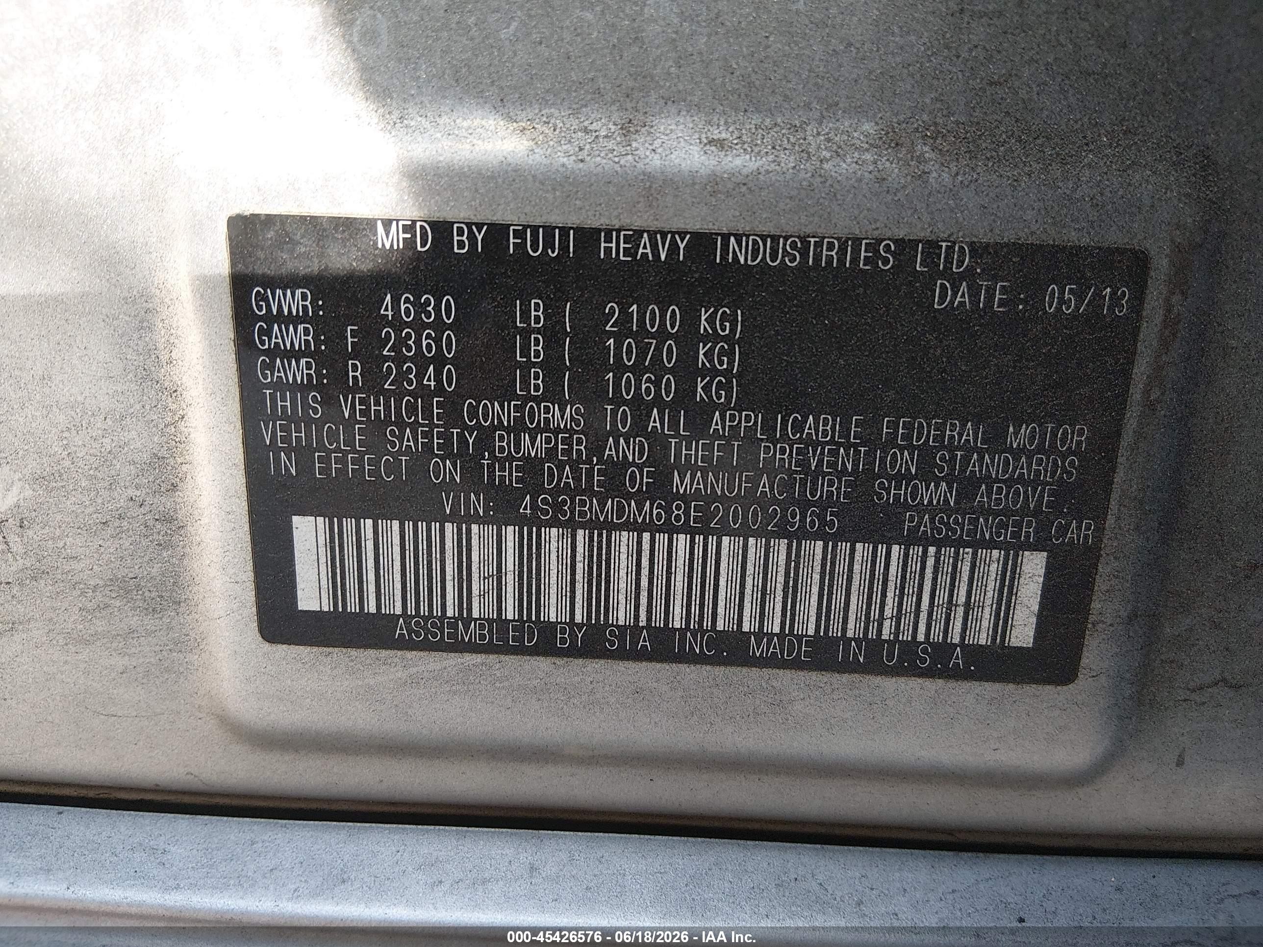 2014 Subaru Legacy 3.6r Limited Light Blue vin: 4S3BMDM68E2002965
