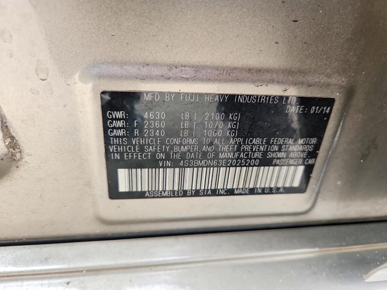 2014 Subaru Legacy 3.6r Limited Beige vin: 4S3BMDN63E2025200