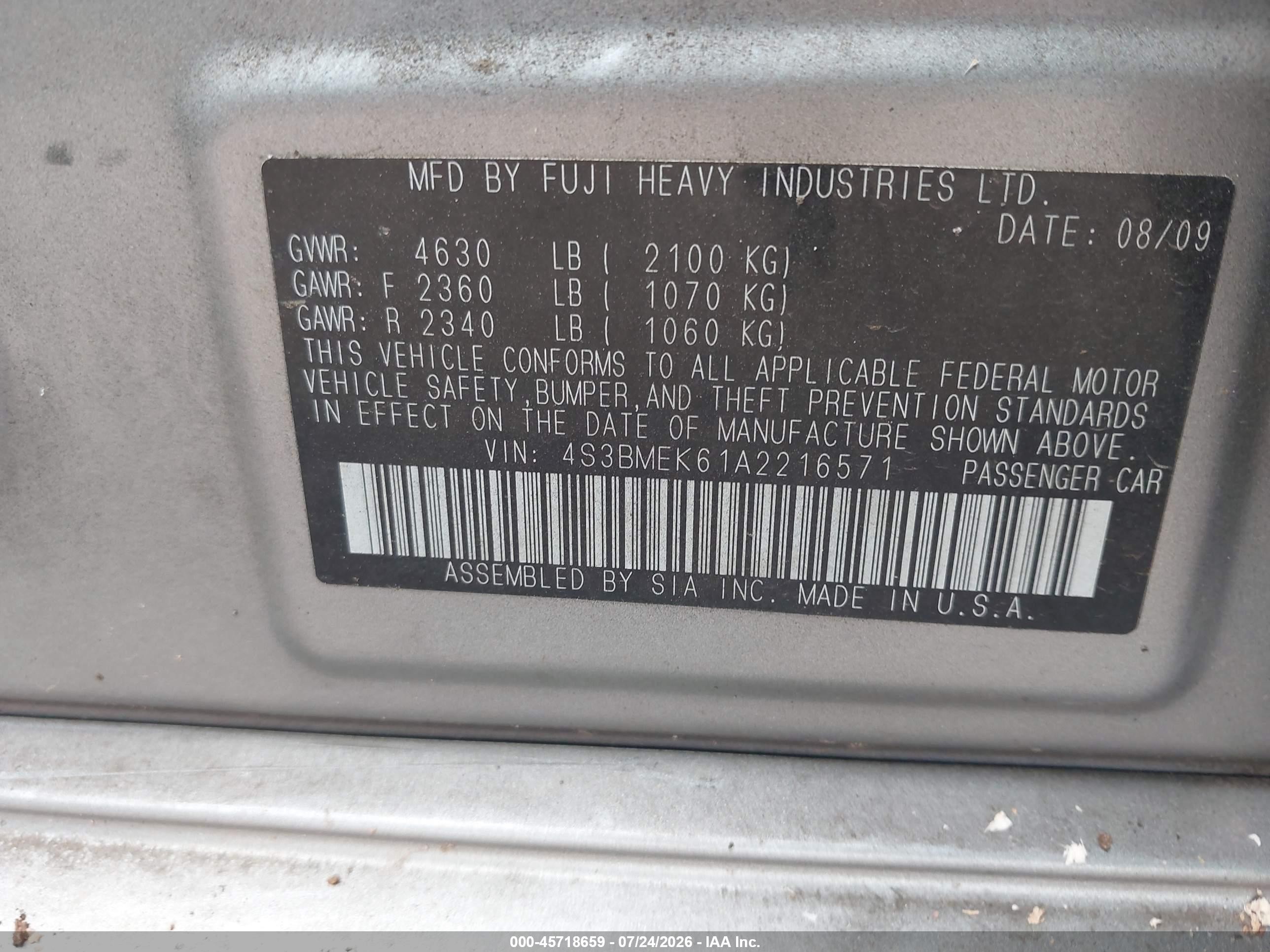 2010 Subaru Legacy 3.6r Limited Silver vin: 4S3BMEK61A2216571