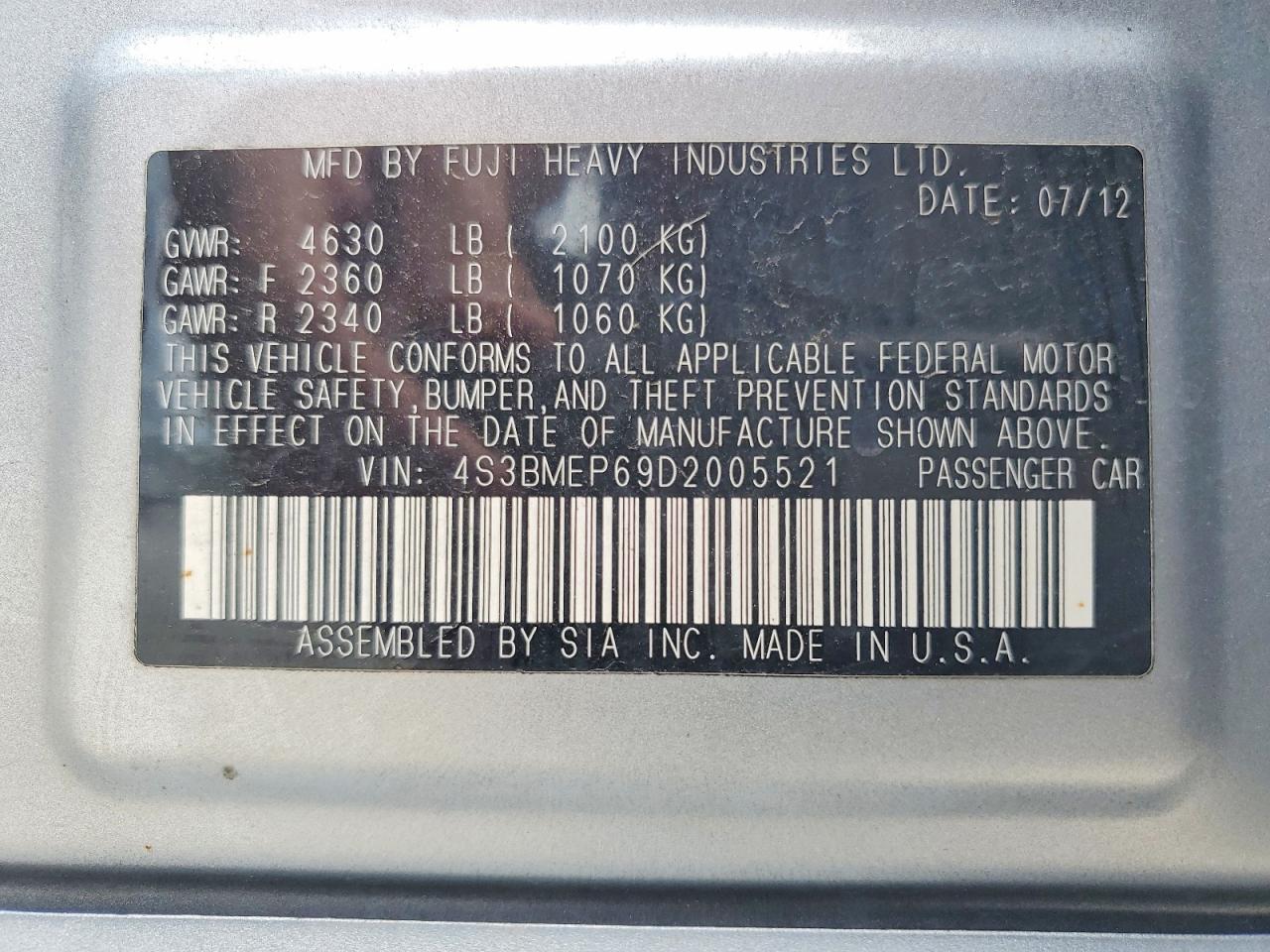 2013 Subaru Legacy 3.6r Limited Silver vin: 4S3BMEP69D2005521