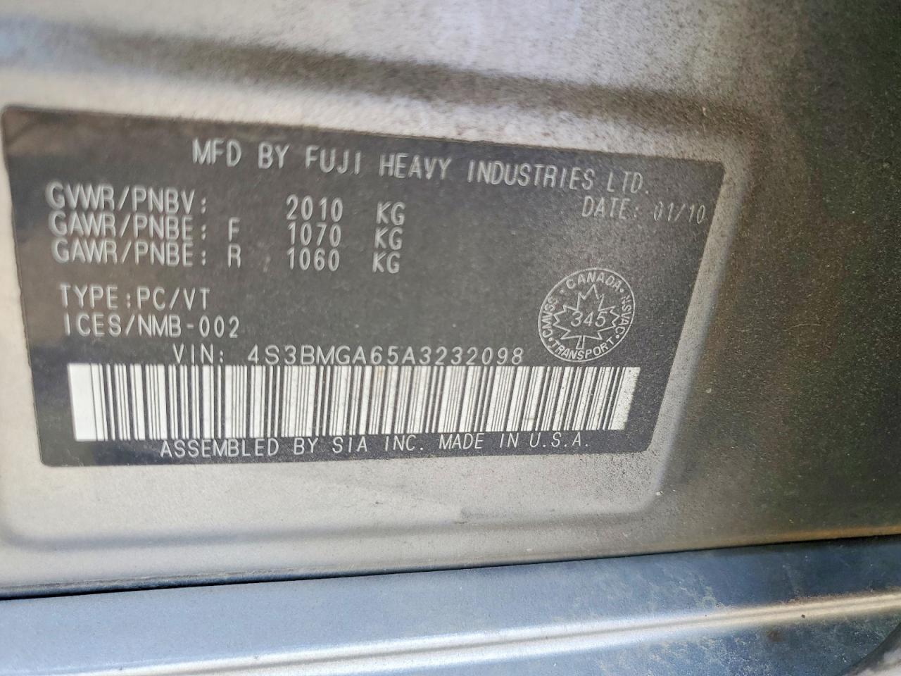 2010 Subaru Legacy 2.5i Silver vin: 4S3BMGA65A3232098