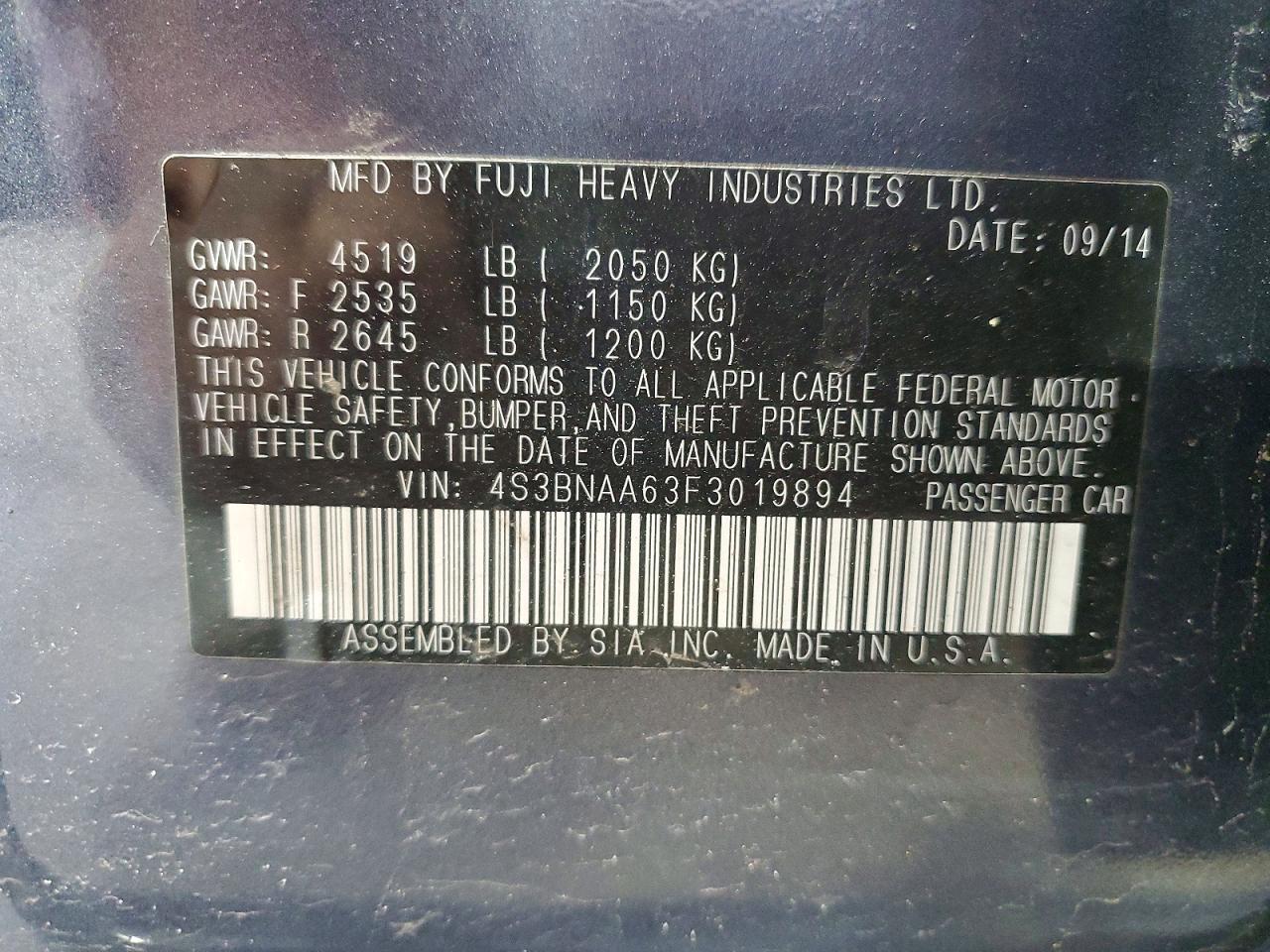 2015 Subaru Legacy 2.5i Gray vin: 4S3BNAA63F3019894