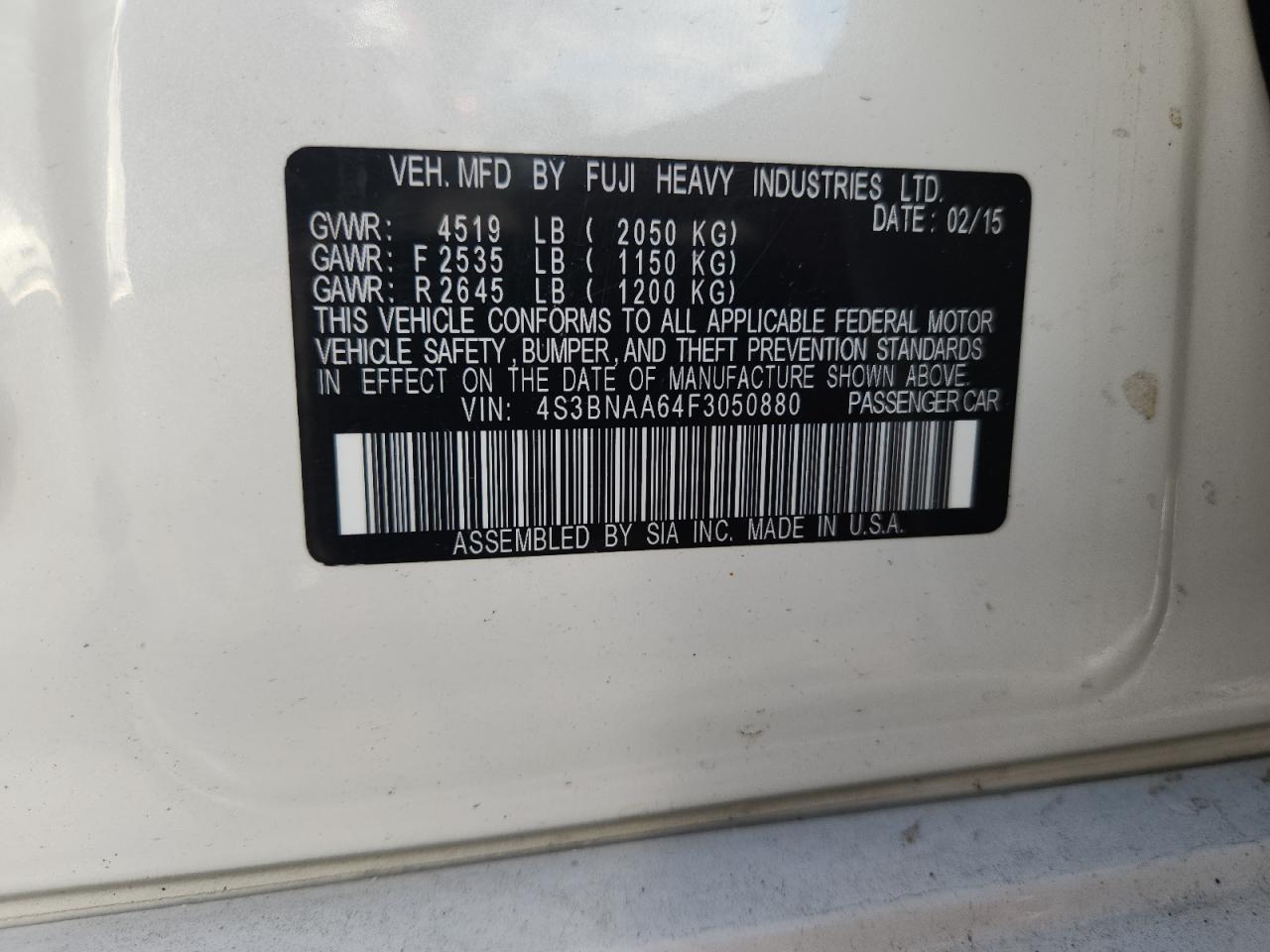 2015 Subaru Legacy 2.5i White vin: 4S3BNAA64F3050880