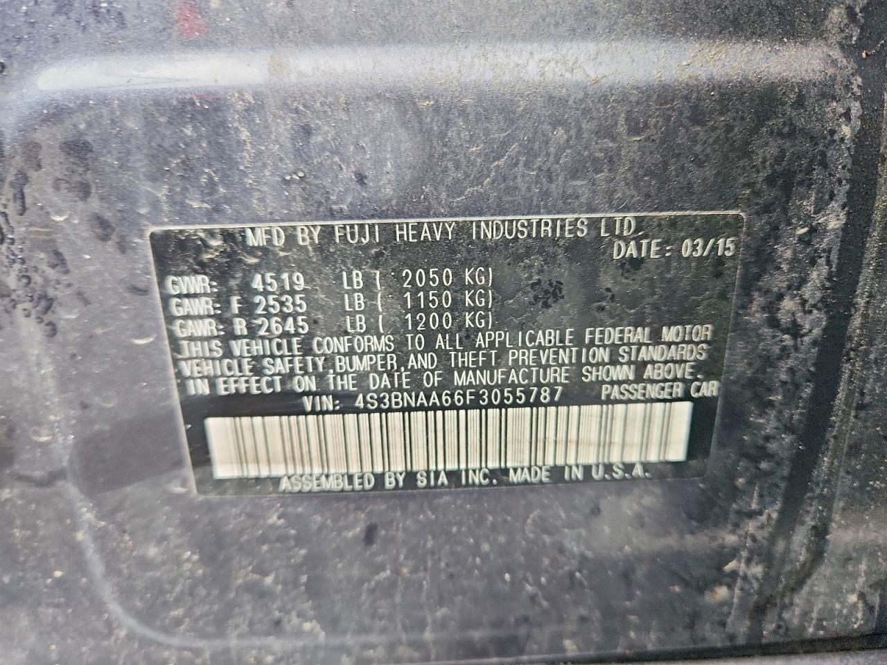 2015 Subaru Legacy 2.5i Синий vin: 4S3BNAA66F3055787