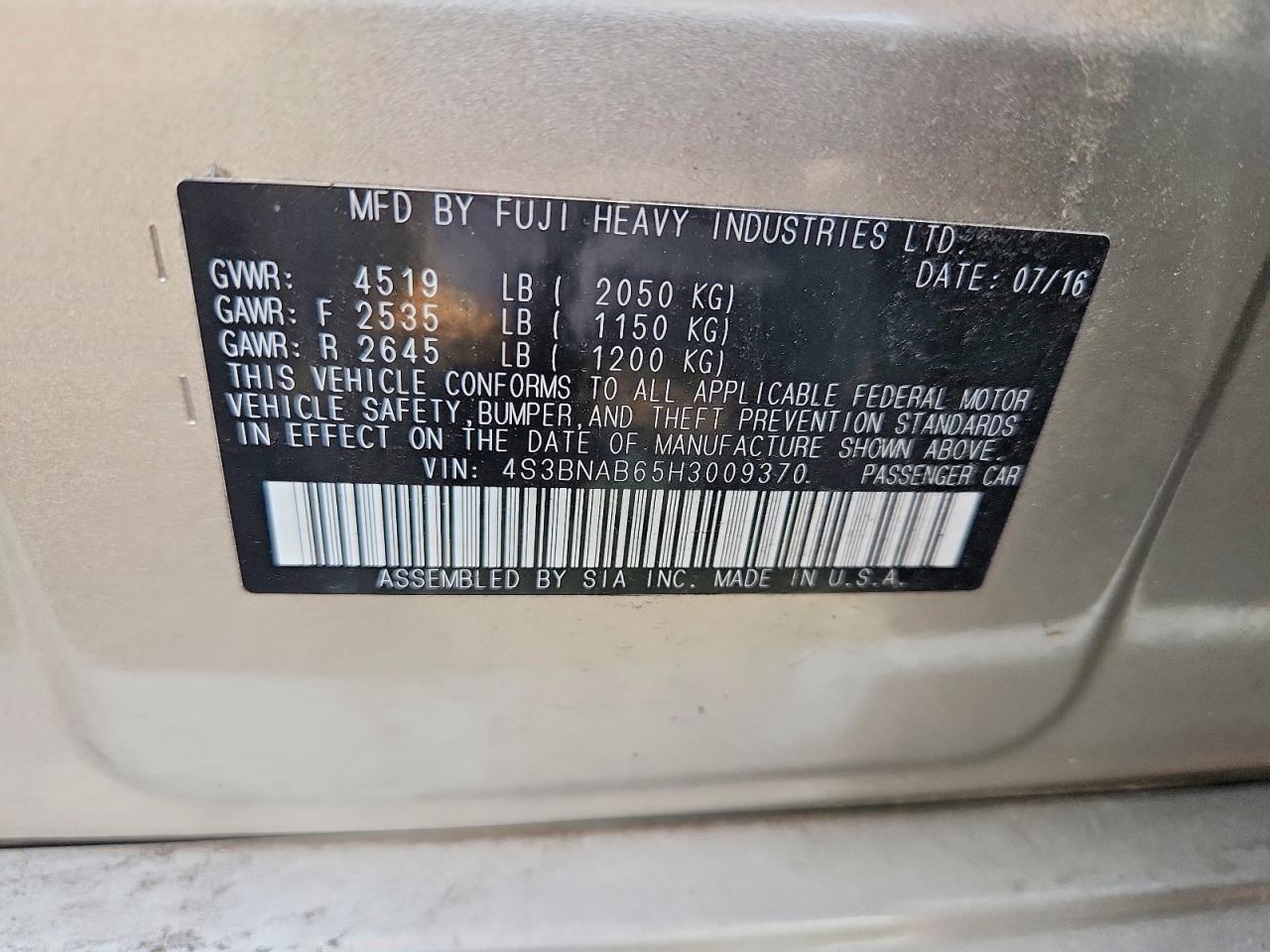 2017 Subaru Legacy 2.5i Beige vin: 4S3BNAB65H3009370