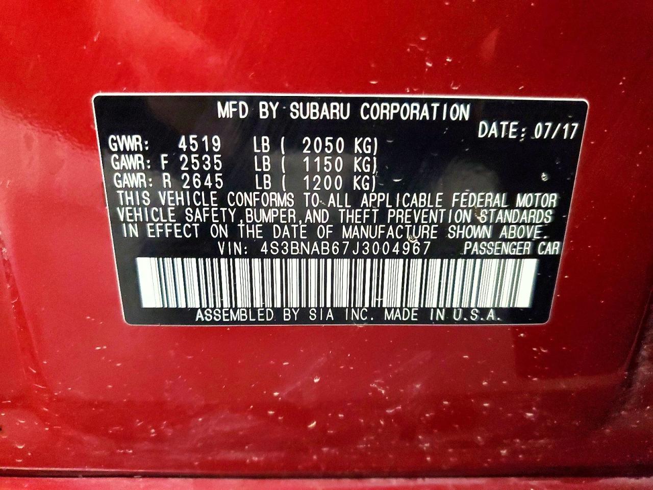 2018 Subaru Legacy 2.5i Burgundy vin: 4S3BNAB67J3004967
