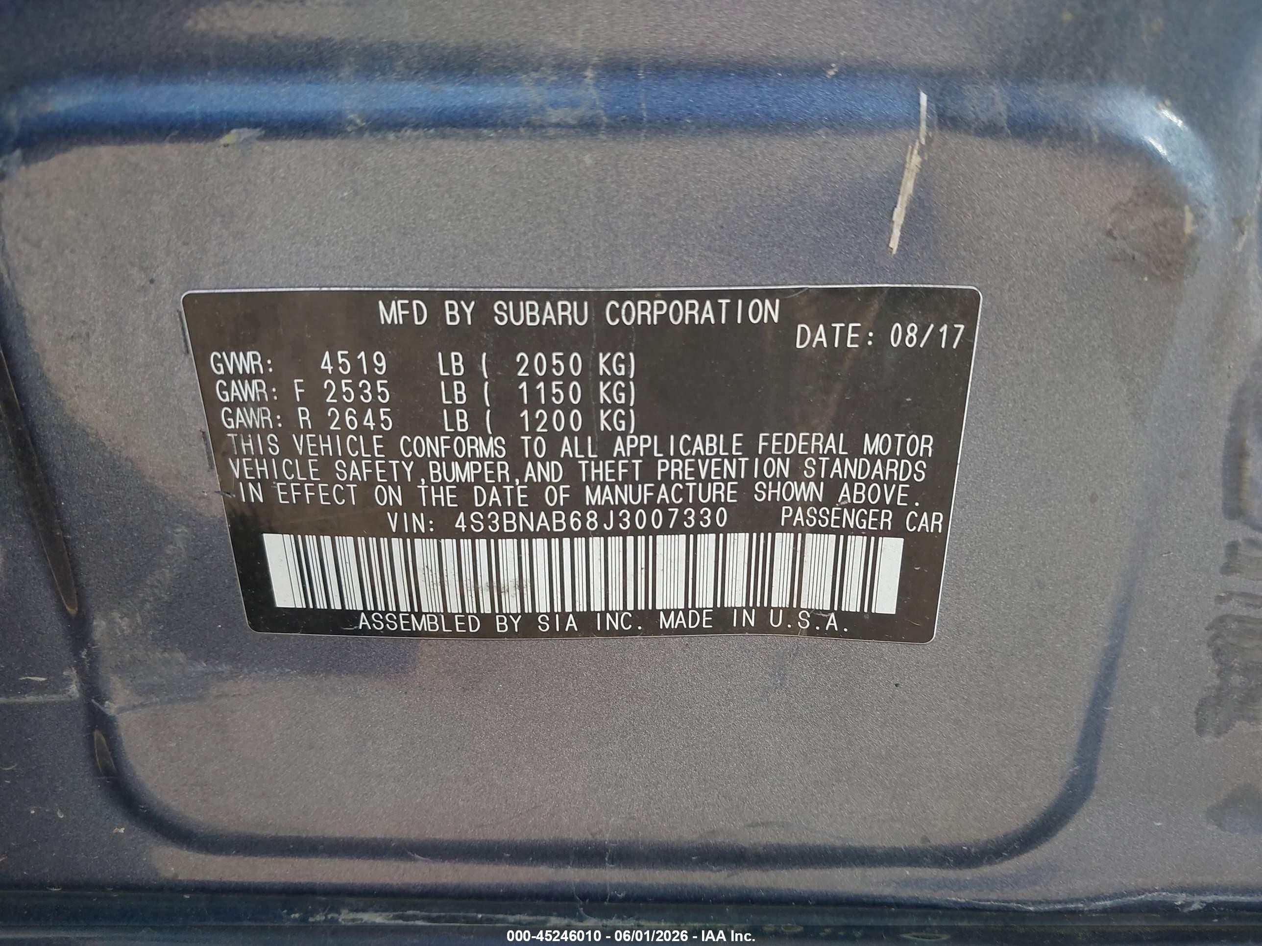 2018 Subaru Legacy 2.5i Gray vin: 4S3BNAB68J3007330