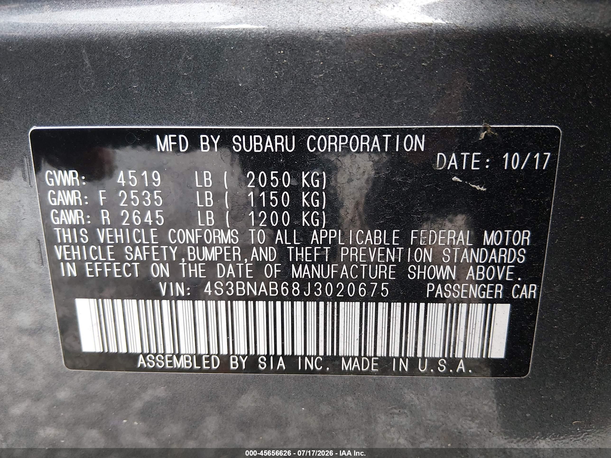 2018 Subaru Legacy 2.5i Gray vin: 4S3BNAB68J3020675