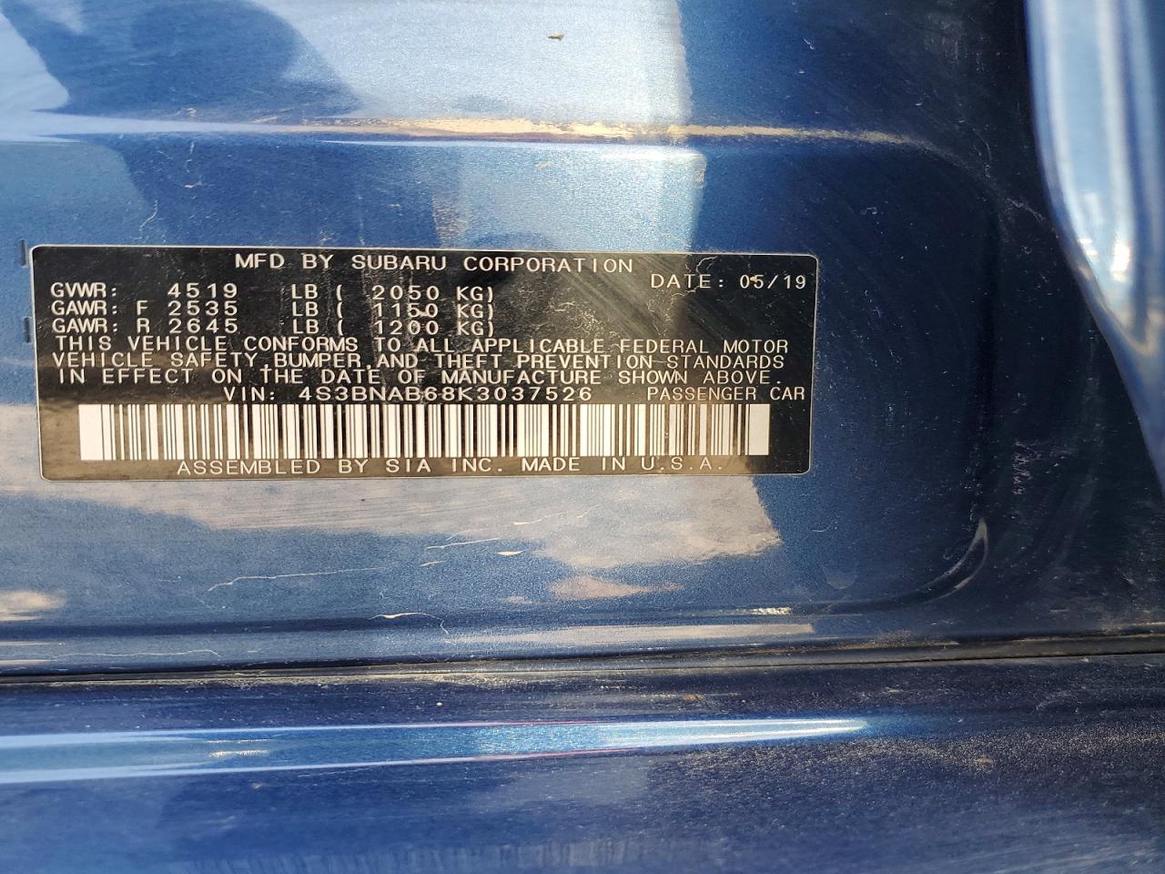 2019 Subaru Legacy 2.5i Blue vin: 4S3BNAB68K3037526