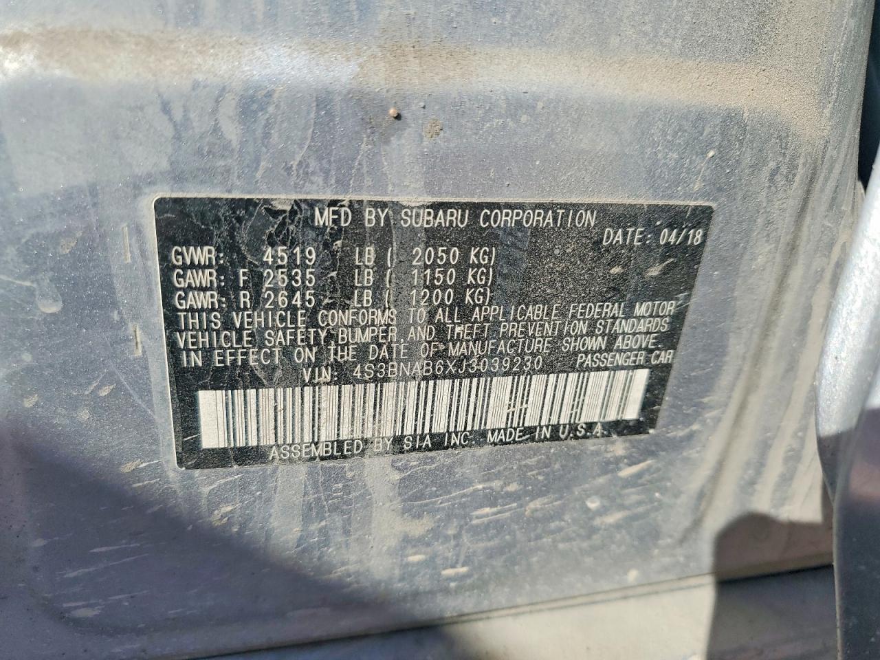 2018 Subaru Legacy 2.5i Серебряный vin: 4S3BNAB6XJ3039230