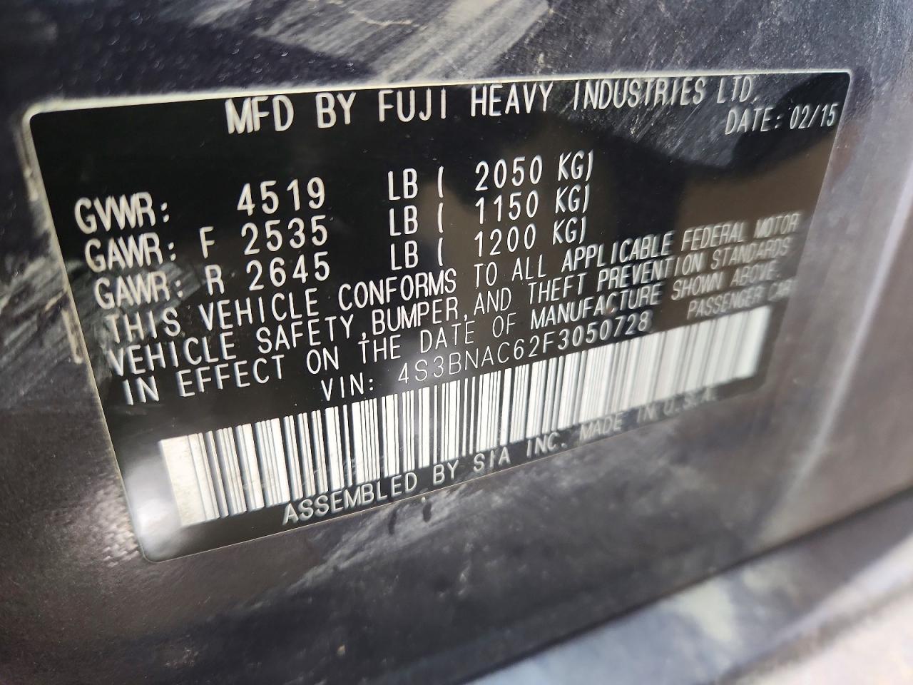 2015 Subaru Legacy 2.5i Premium Gray vin: 4S3BNAC62F3050728