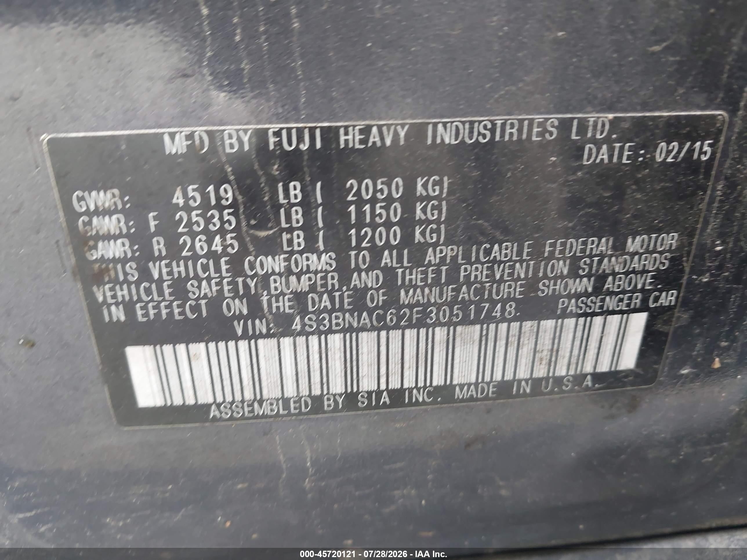 2015 Subaru Legacy 2.5i Premium Gray vin: 4S3BNAC62F3051748
