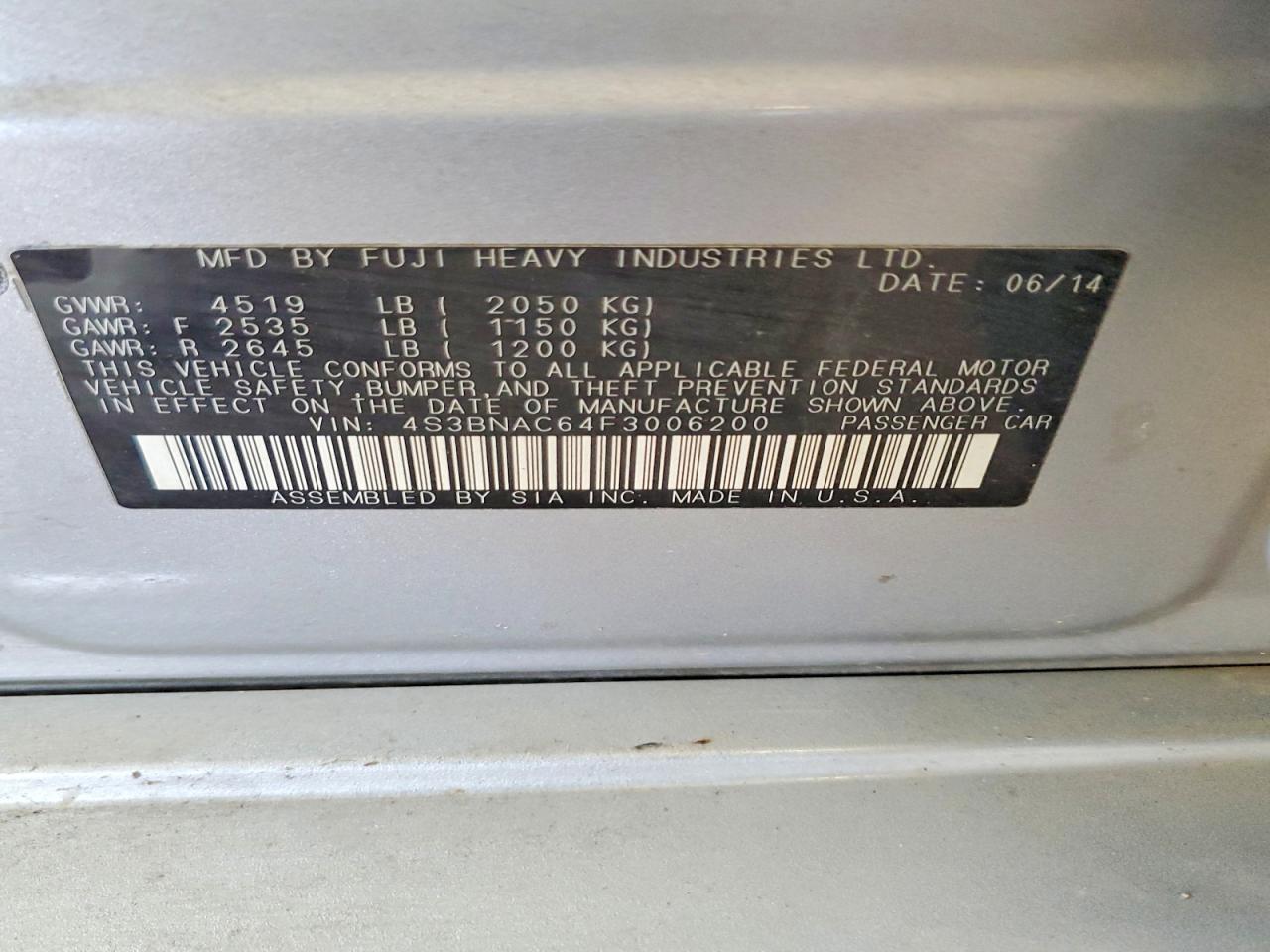 2015 Subaru Legacy Silver vin: 4S3BNAC64F3006200