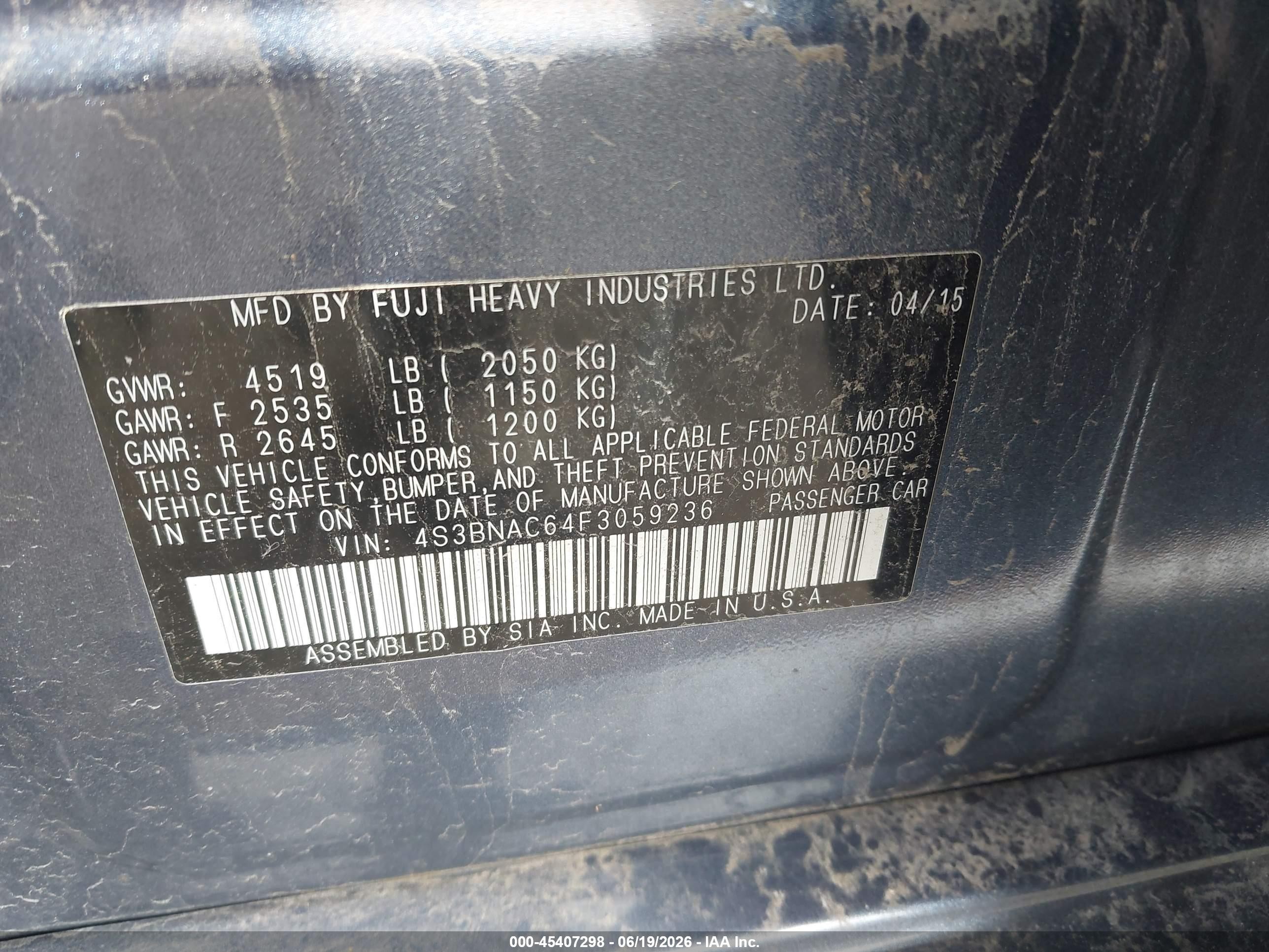 2015 Subaru Legacy 2.5i Premium Gray vin: 4S3BNAC64F3059236
