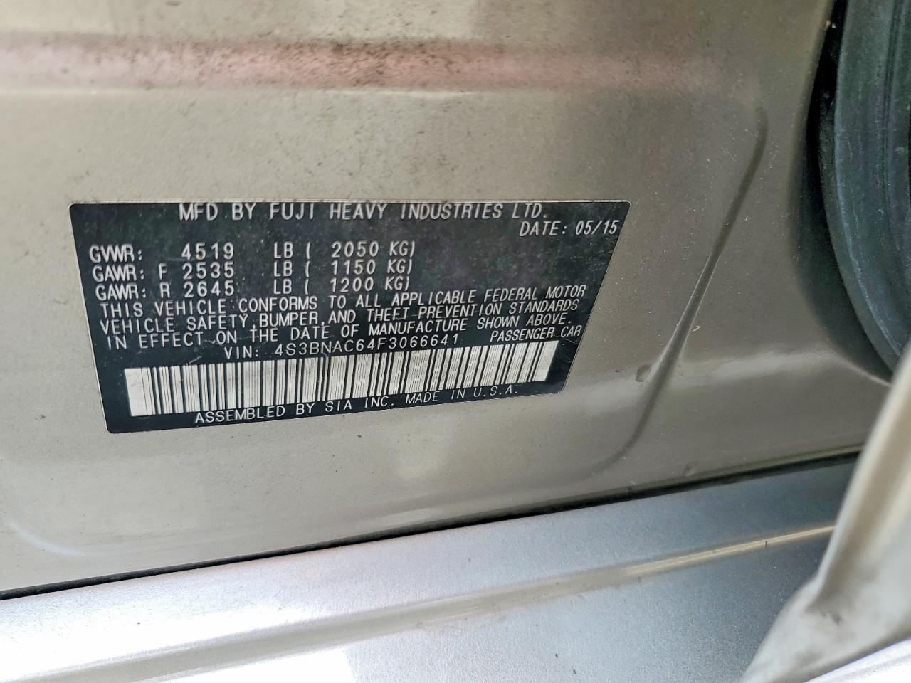 2015 Subaru Legacy 2.5i Premium Tan vin: 4S3BNAC64F3066641