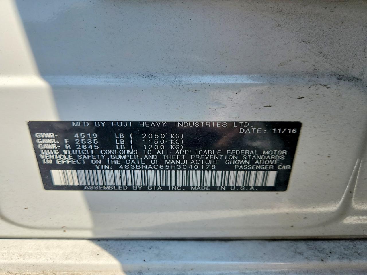 2017 Subaru Legacy 2.5i Premium Белый vin: 4S3BNAC65H3040178