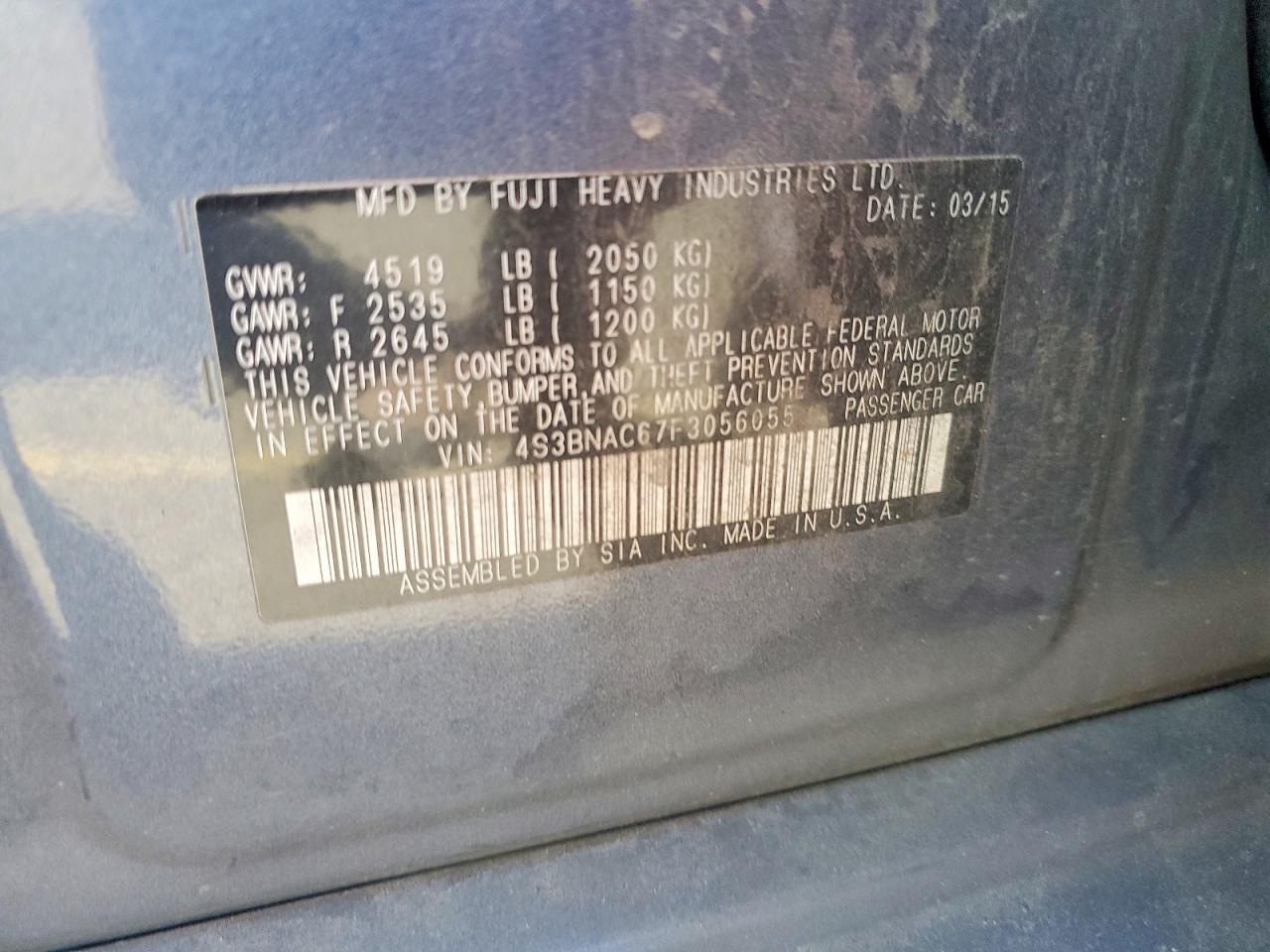 2015 Subaru Legacy 2.5i Premium Blue vin: 4S3BNAC67F3056055