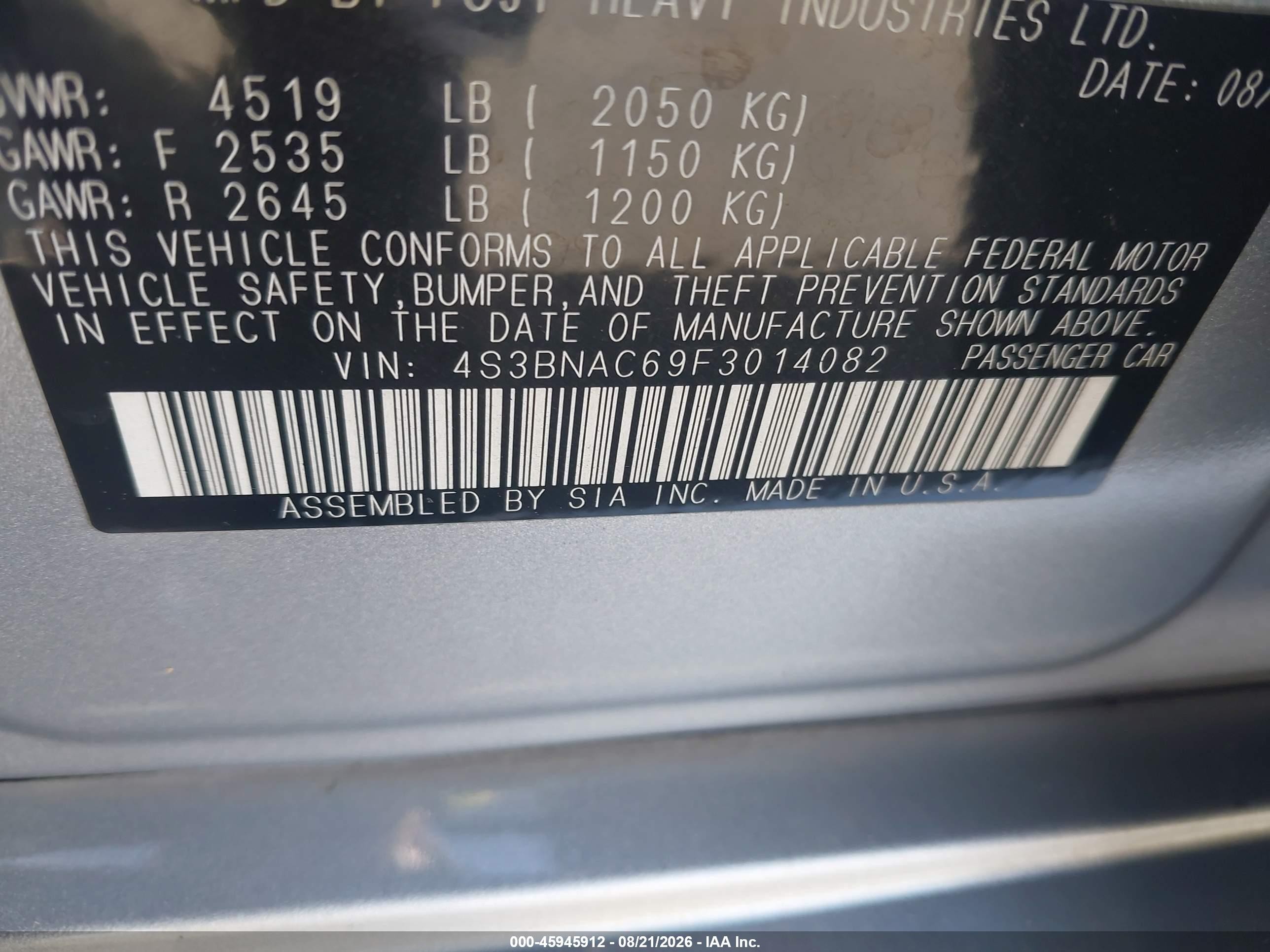 2015 Subaru Legacy 2.5i Premium Blue vin: 4S3BNAC69F3014082