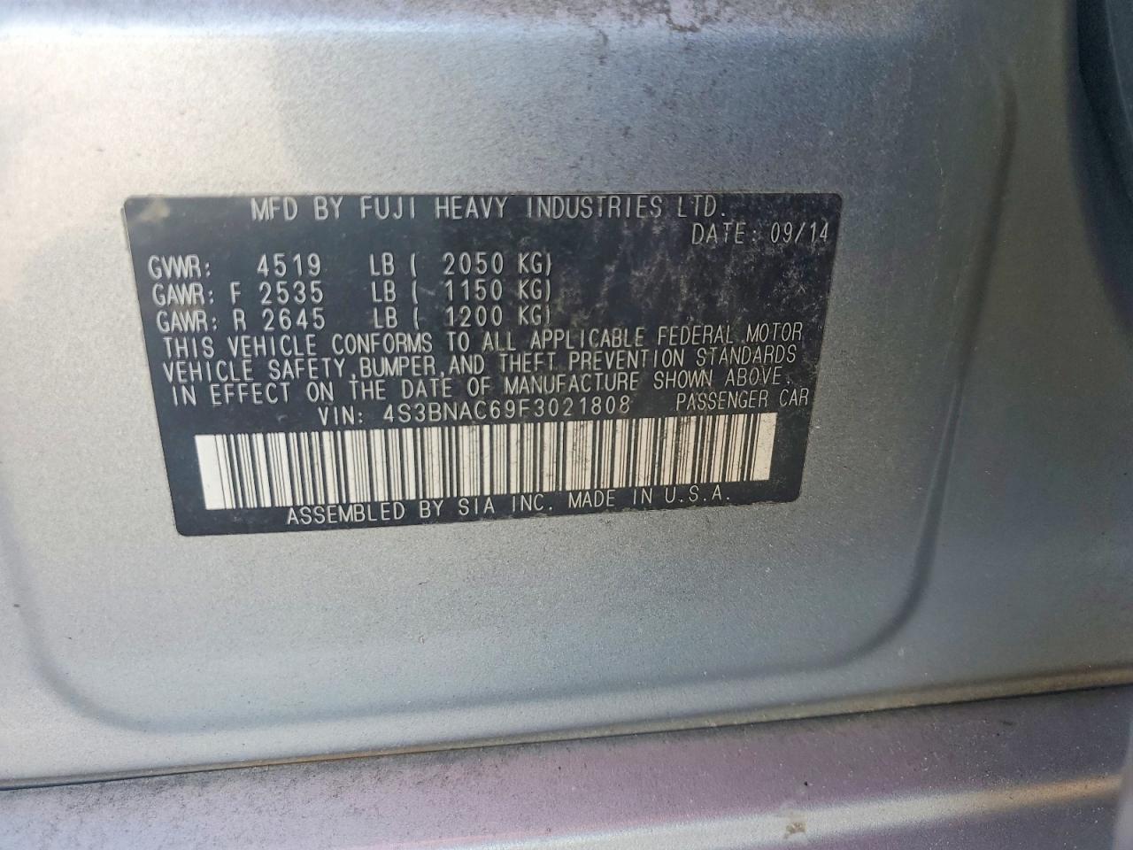 2015 Subaru Legacy 2.5i Premium Silver vin: 4S3BNAC69F3021808