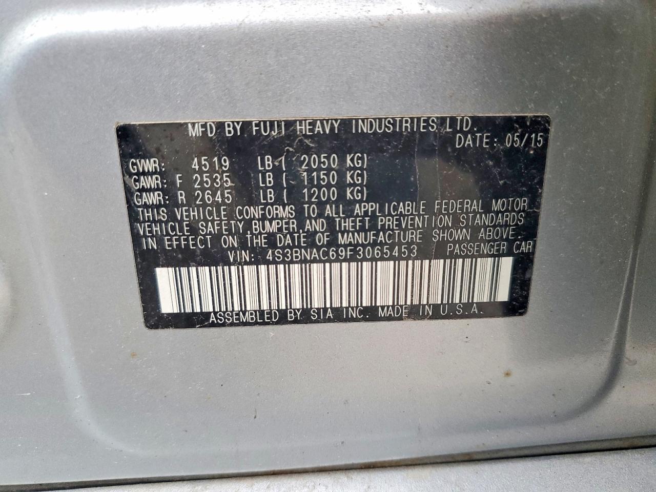 2015 Subaru Legacy 2.5i Premium Silver vin: 4S3BNAC69F3065453