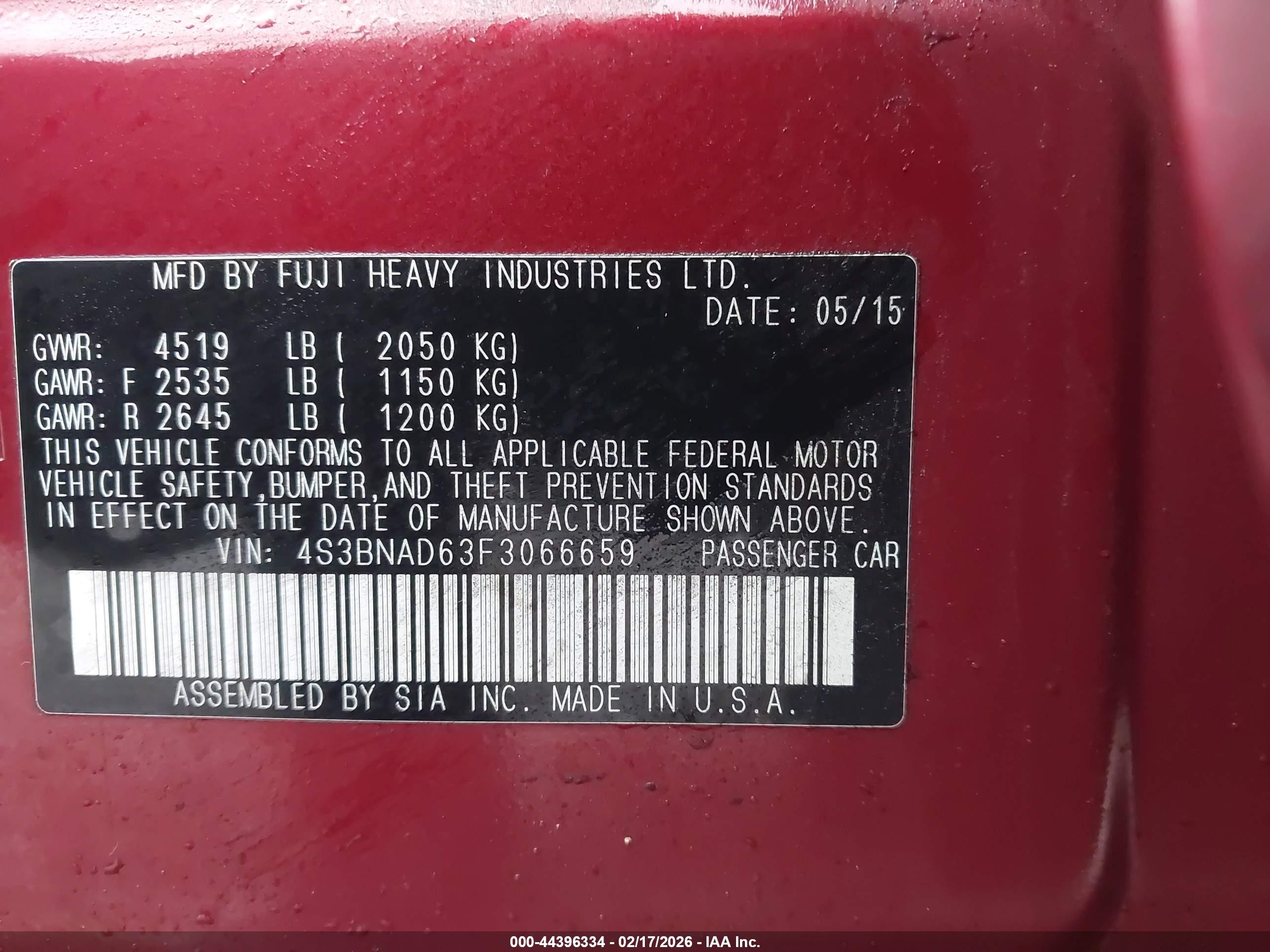 2015 Subaru Legacy 2.5i Premium Red vin: 4S3BNAD63F3066659