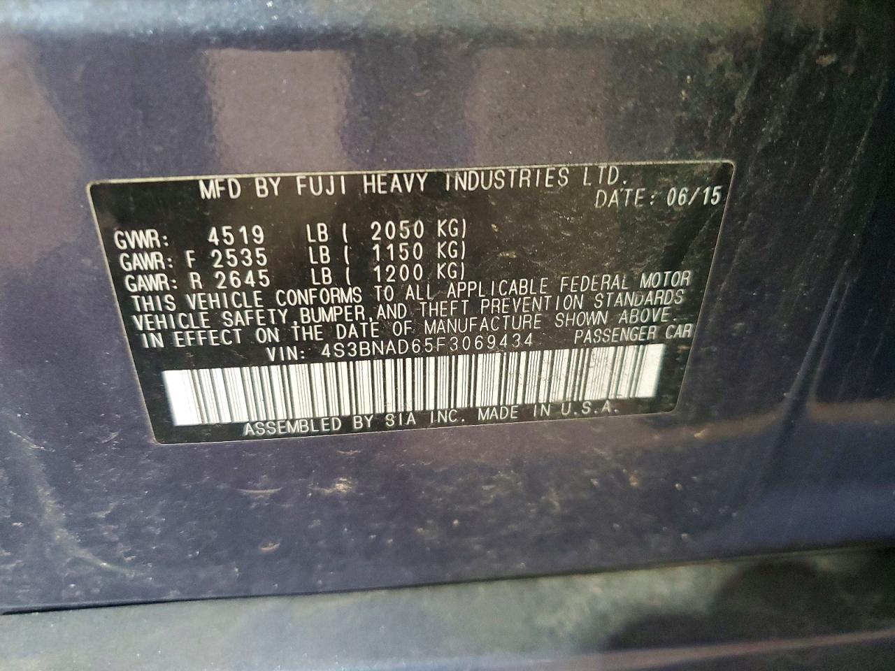 2015 Subaru Legacy 2.5i Premium Blue vin: 4S3BNAD65F3069434