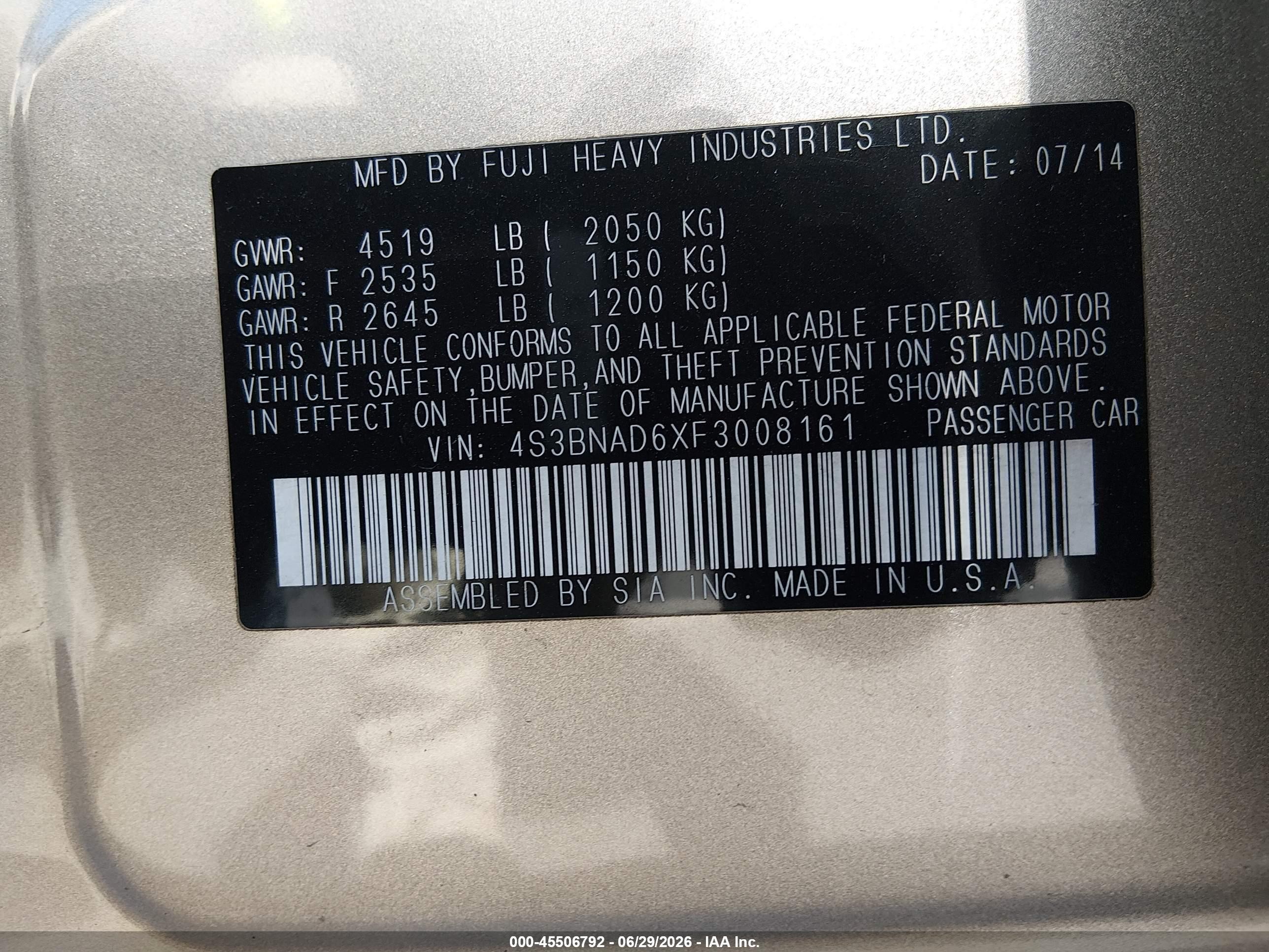 2015 Subaru Legacy 2.5i Premium Gold vin: 4S3BNAD6XF3008161