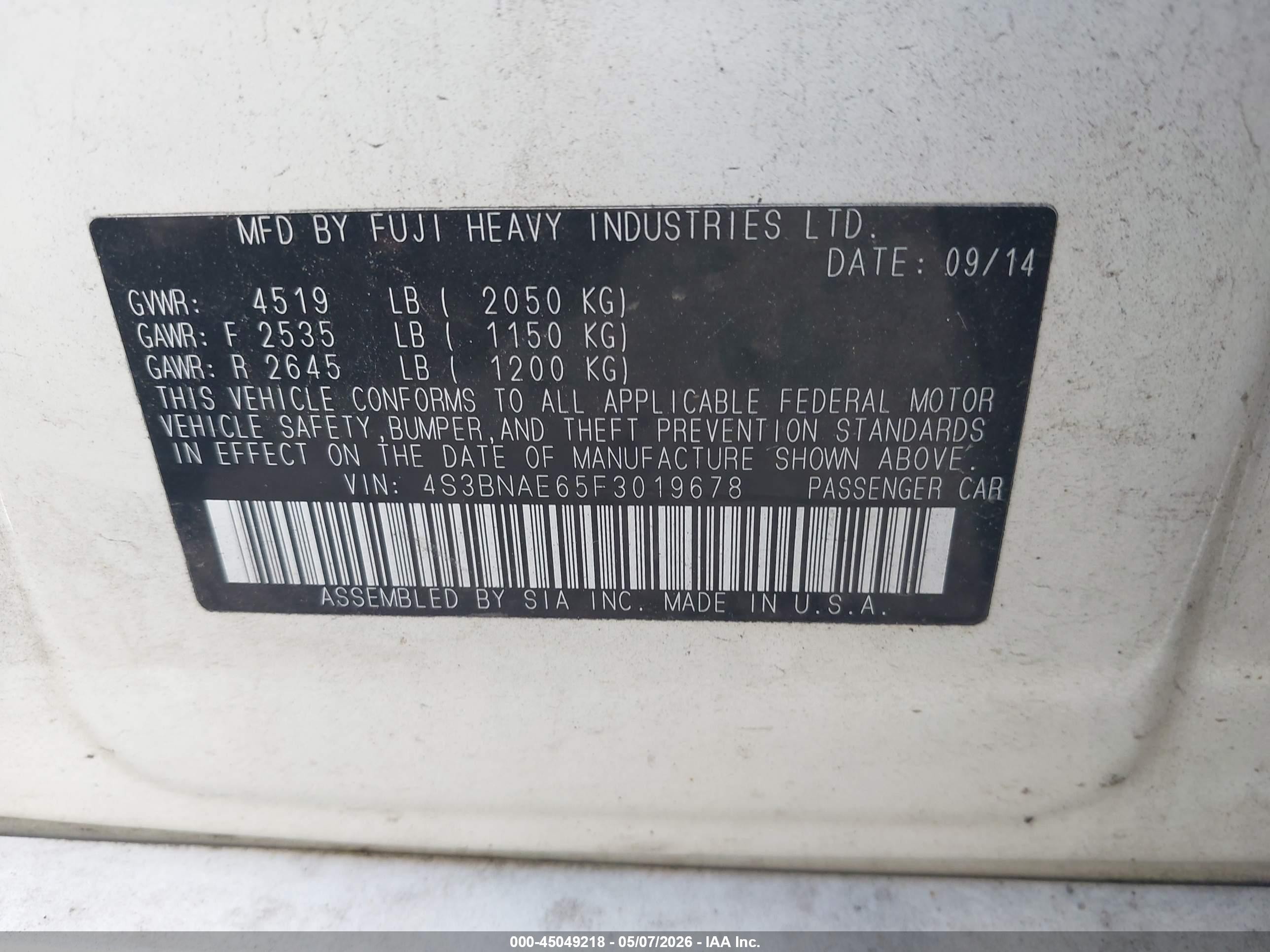 2015 Subaru Legacy 2.5i Premium White vin: 4S3BNAE65F3019678