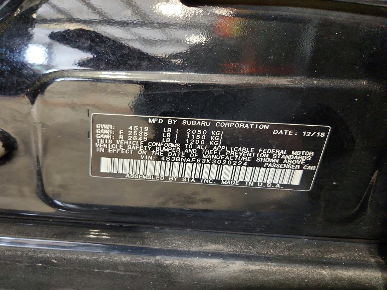 2019 Subaru Legacy 2.5i Premium Black vin: 4S3BNAF63K3020224