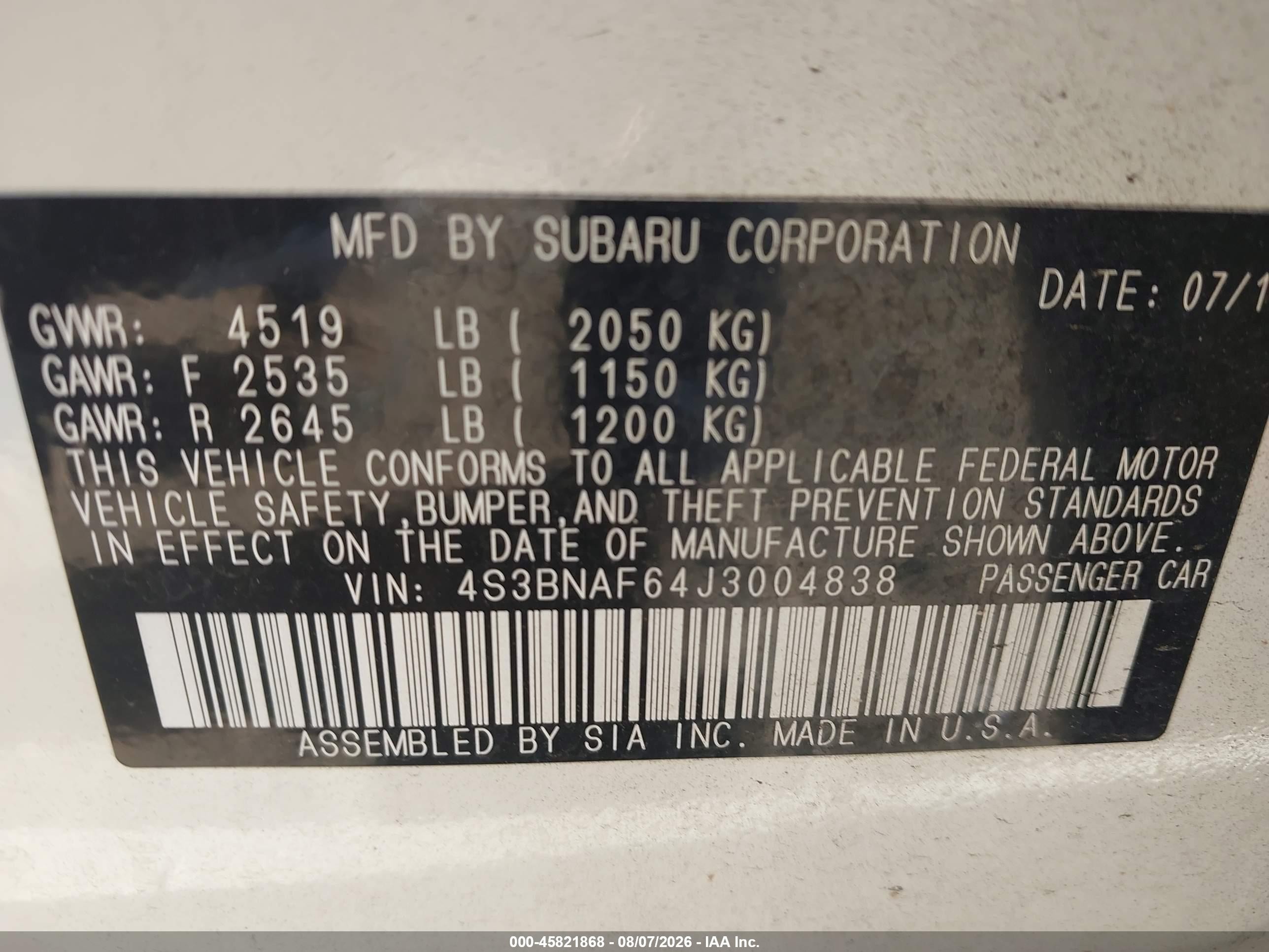 2018 Subaru Legacy 2.5i Premium White vin: 4S3BNAF64J3004838