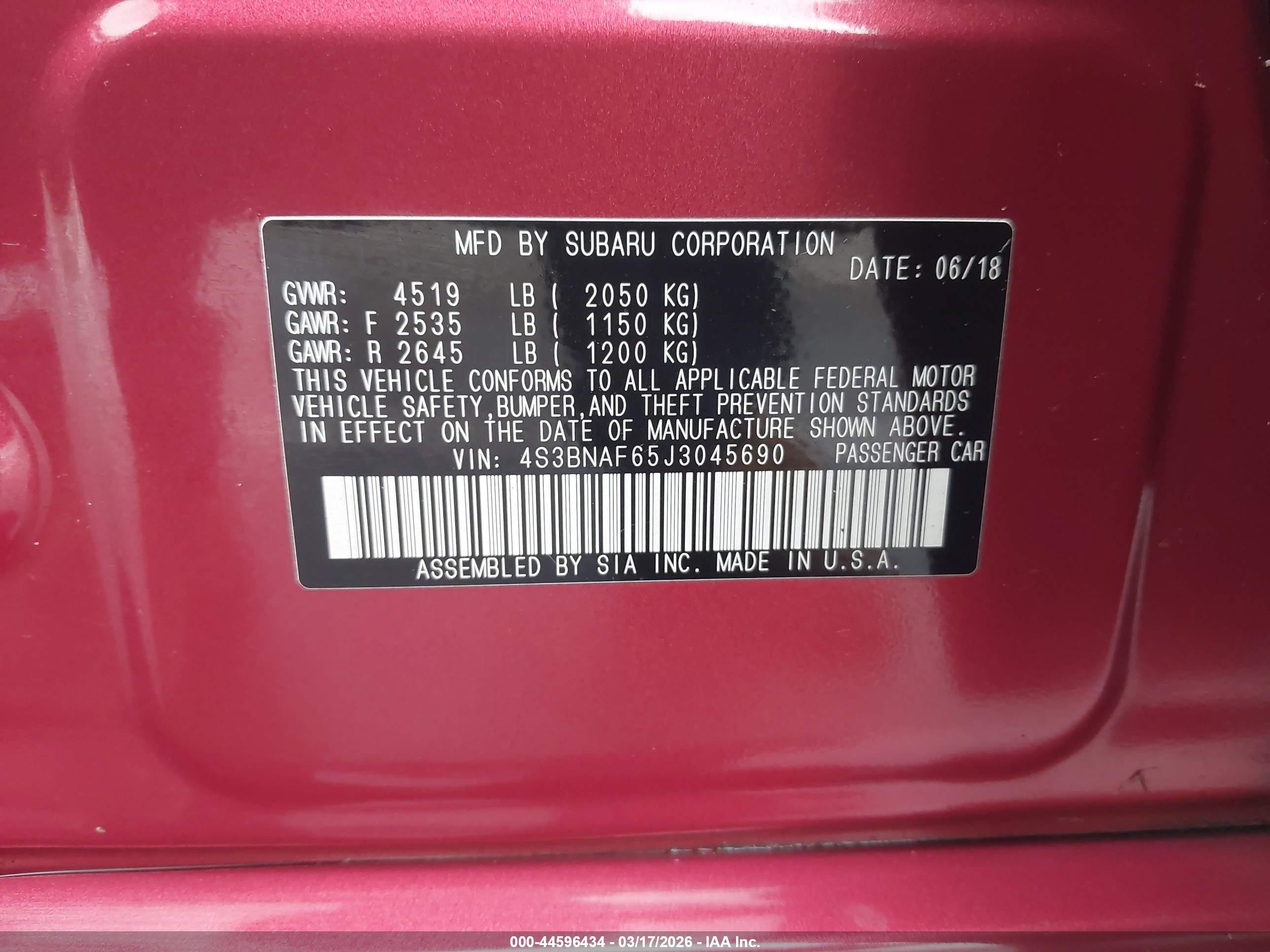 2018 Subaru Legacy 2.5i Premium Red vin: 4S3BNAF65J3045690