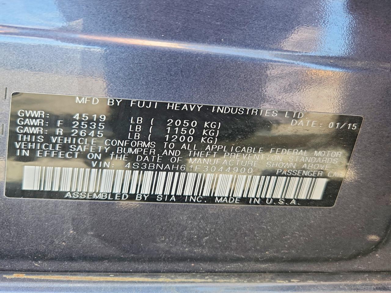 2015 Subaru Legacy 2.5i Premium Gray vin: 4S3BNAH61F3044900